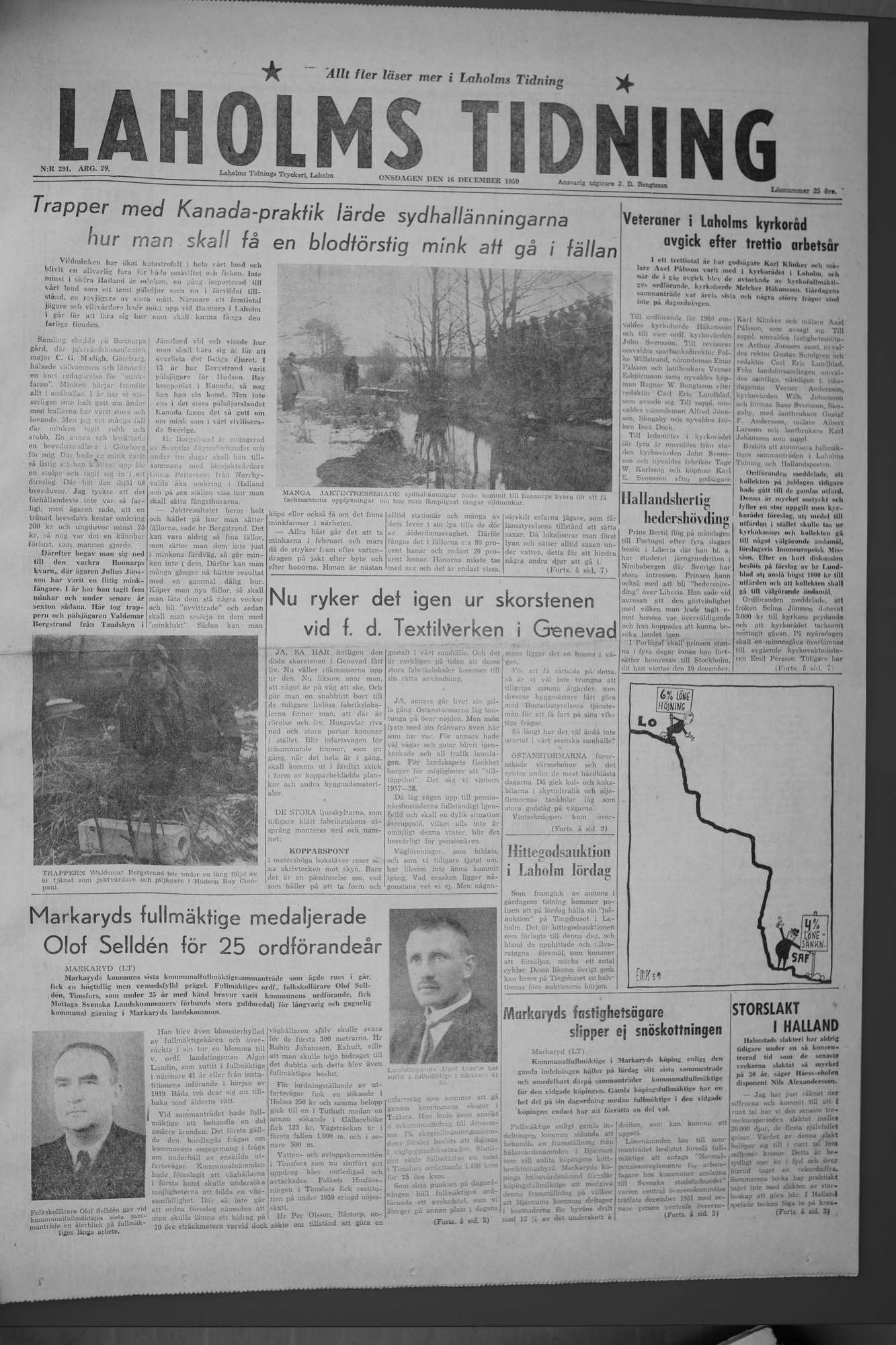 Laholms Tidning Onsdag 16 december 1959, sida 1