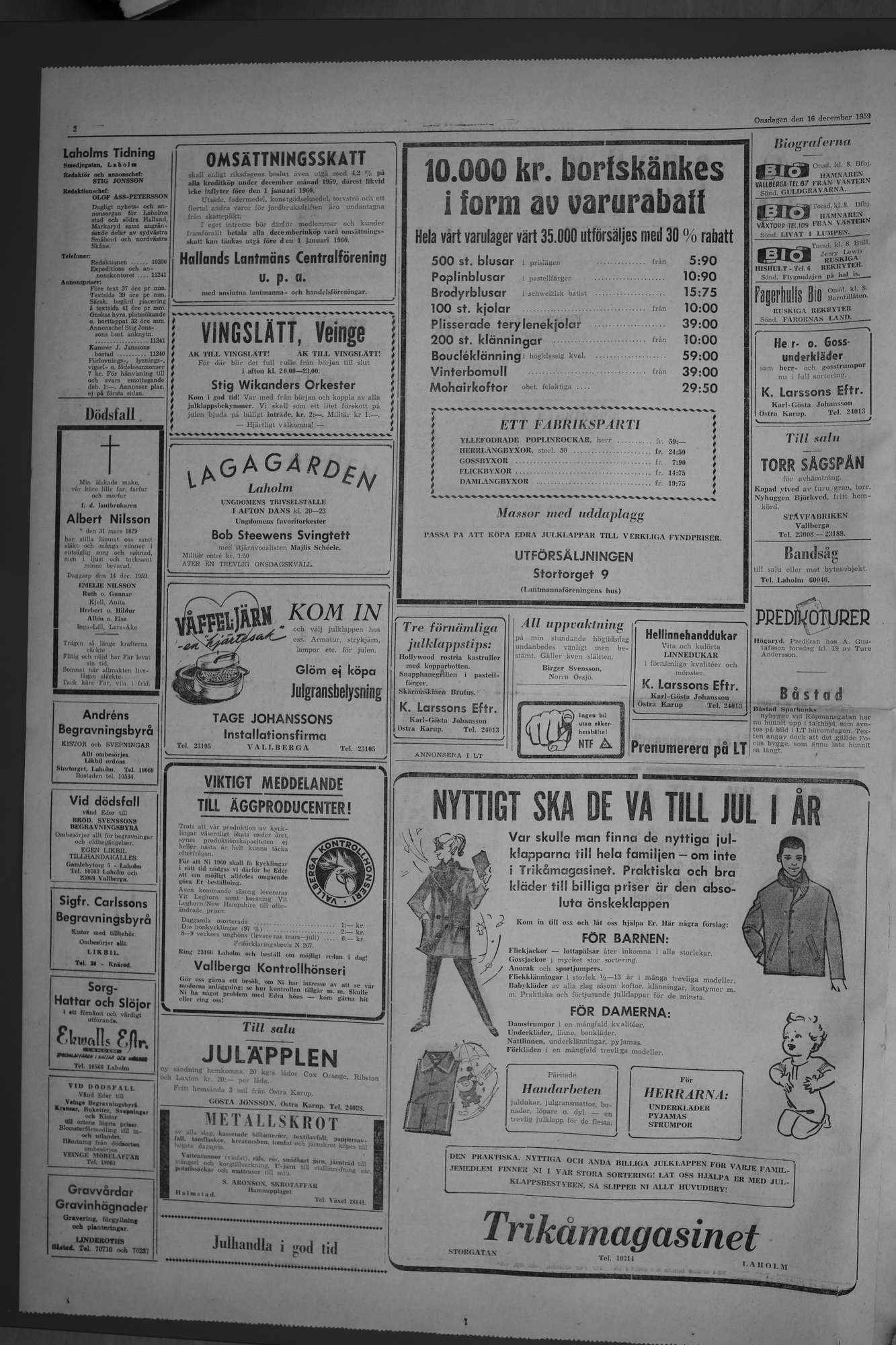 Laholms Tidning Onsdag 16 december 1959, sida 2