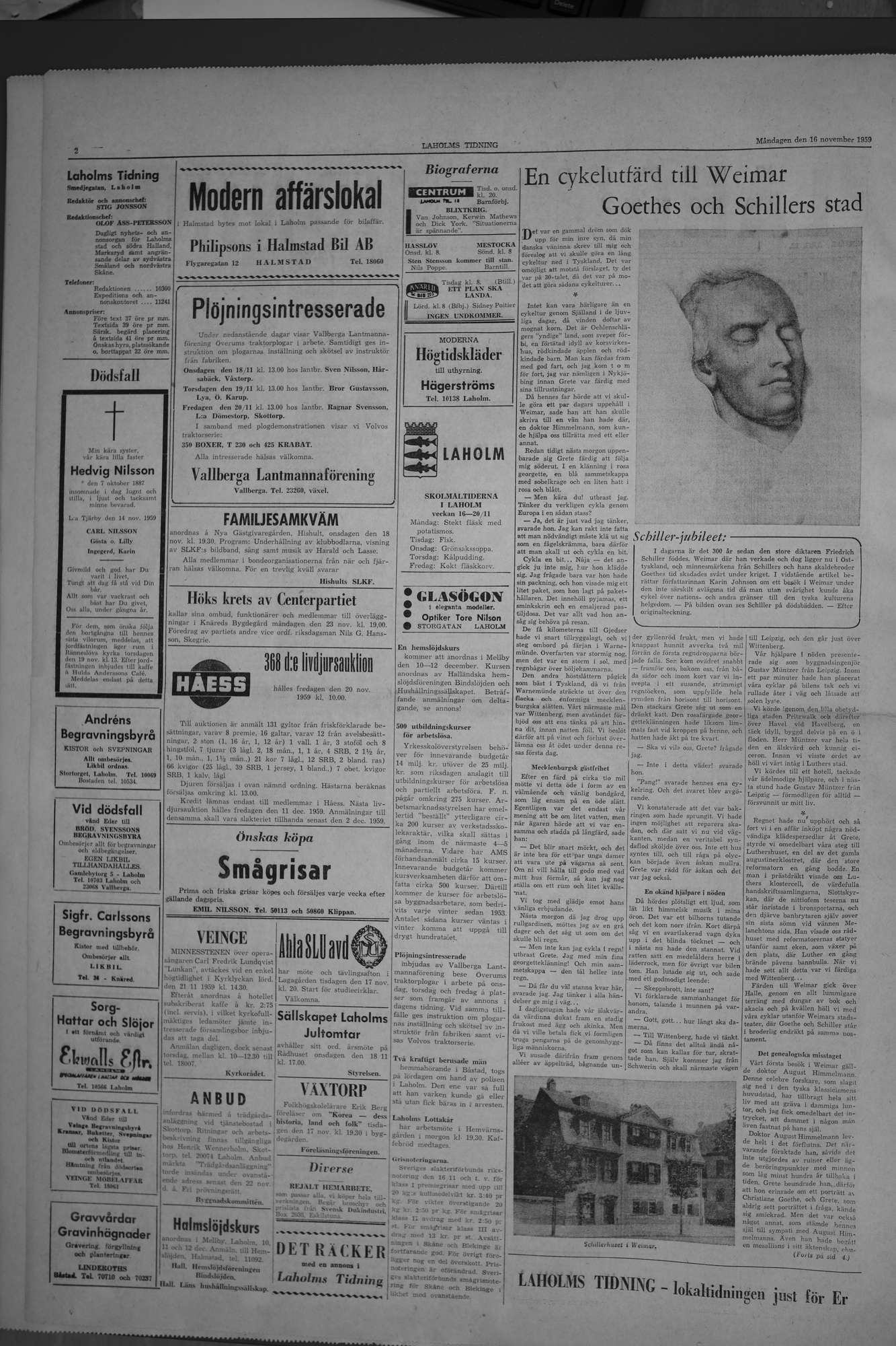 Laholms Tidning Måndag 16 november 1959, sida 2