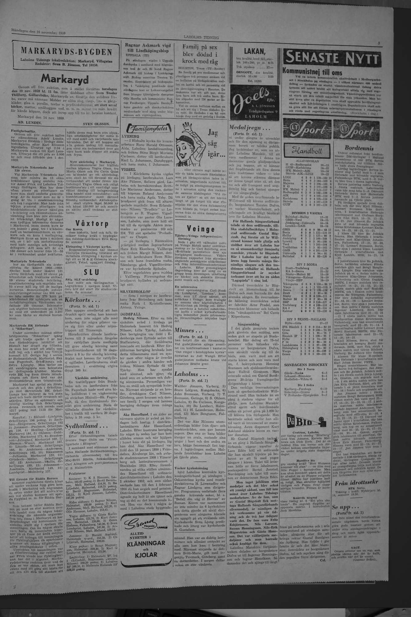 Laholms Tidning Måndag 16 november 1959, sida 3