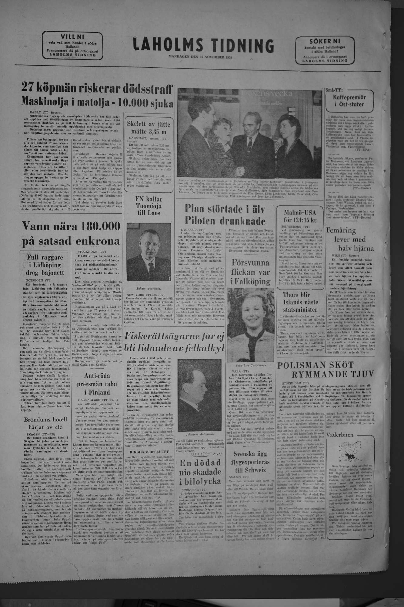 Laholms Tidning Måndag 16 november 1959, sida 8