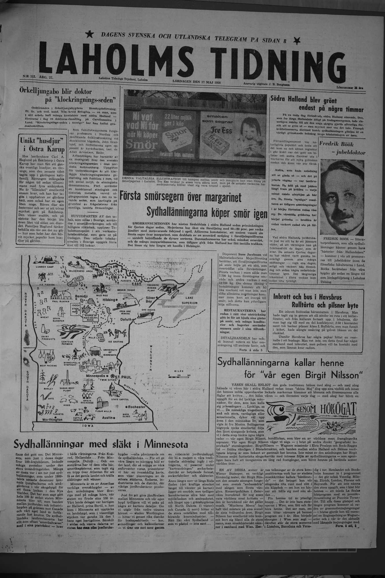 Laholms Tidning Lördag 17 maj 1958, sida 1