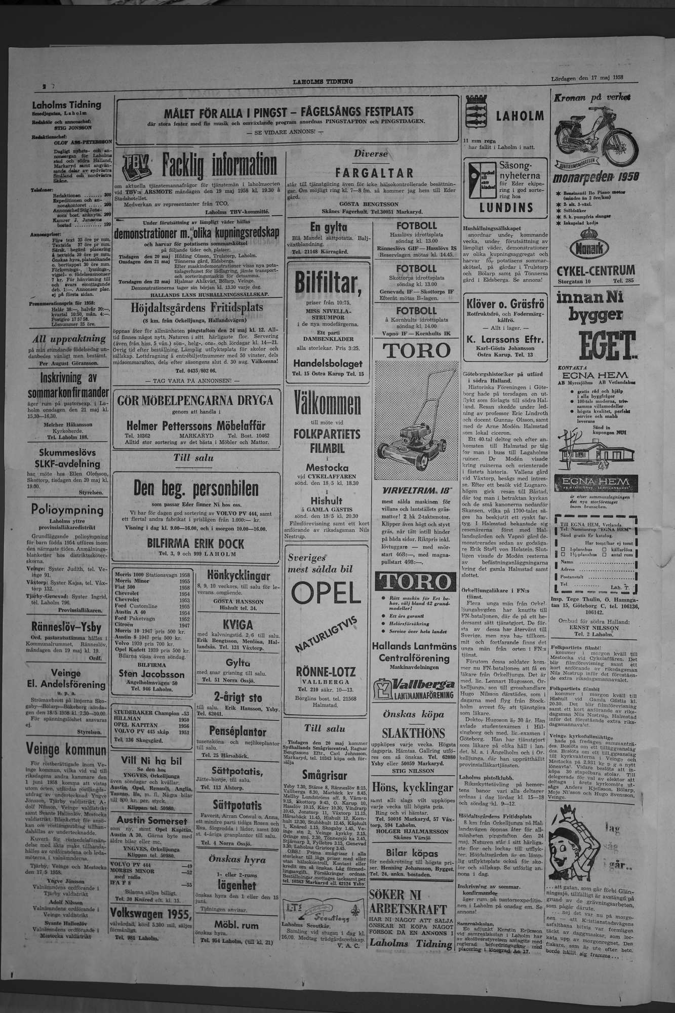 Laholms Tidning Lördag 17 maj 1958, sida 2