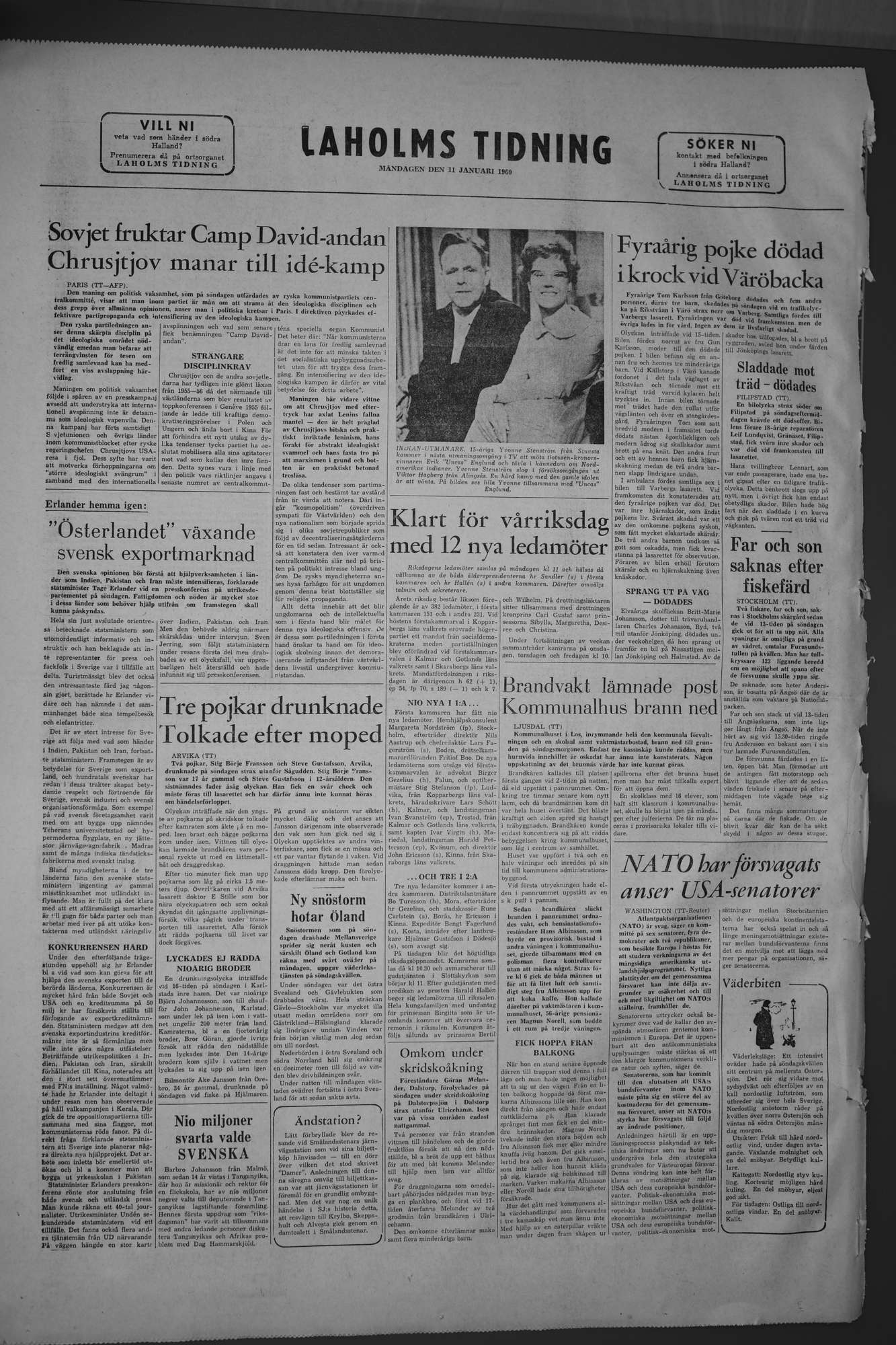 Laholms Tidning Måndag 11 januari 1960, sida 8