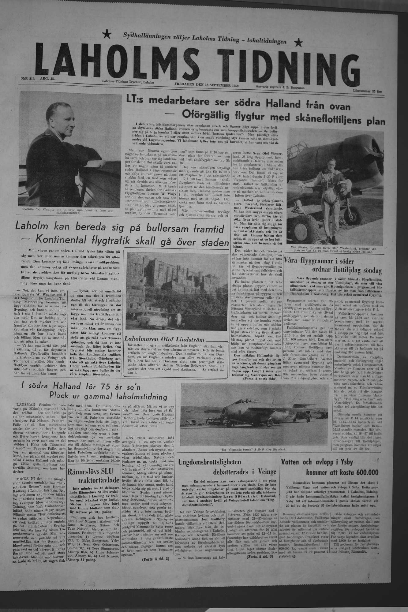 Laholms Tidning Fredag 18 september 1959, sida 1