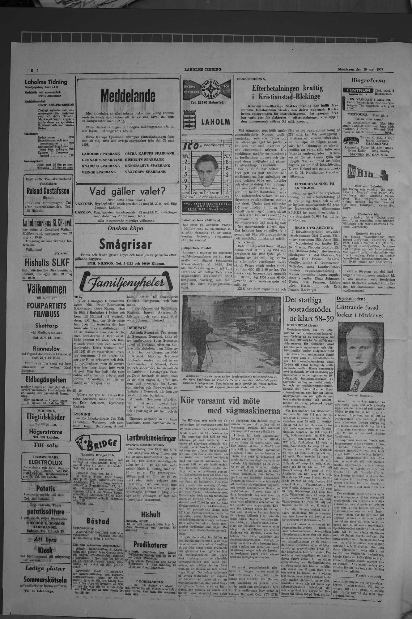 Laholms Tidning Måndag 19 maj 1958, sida 2