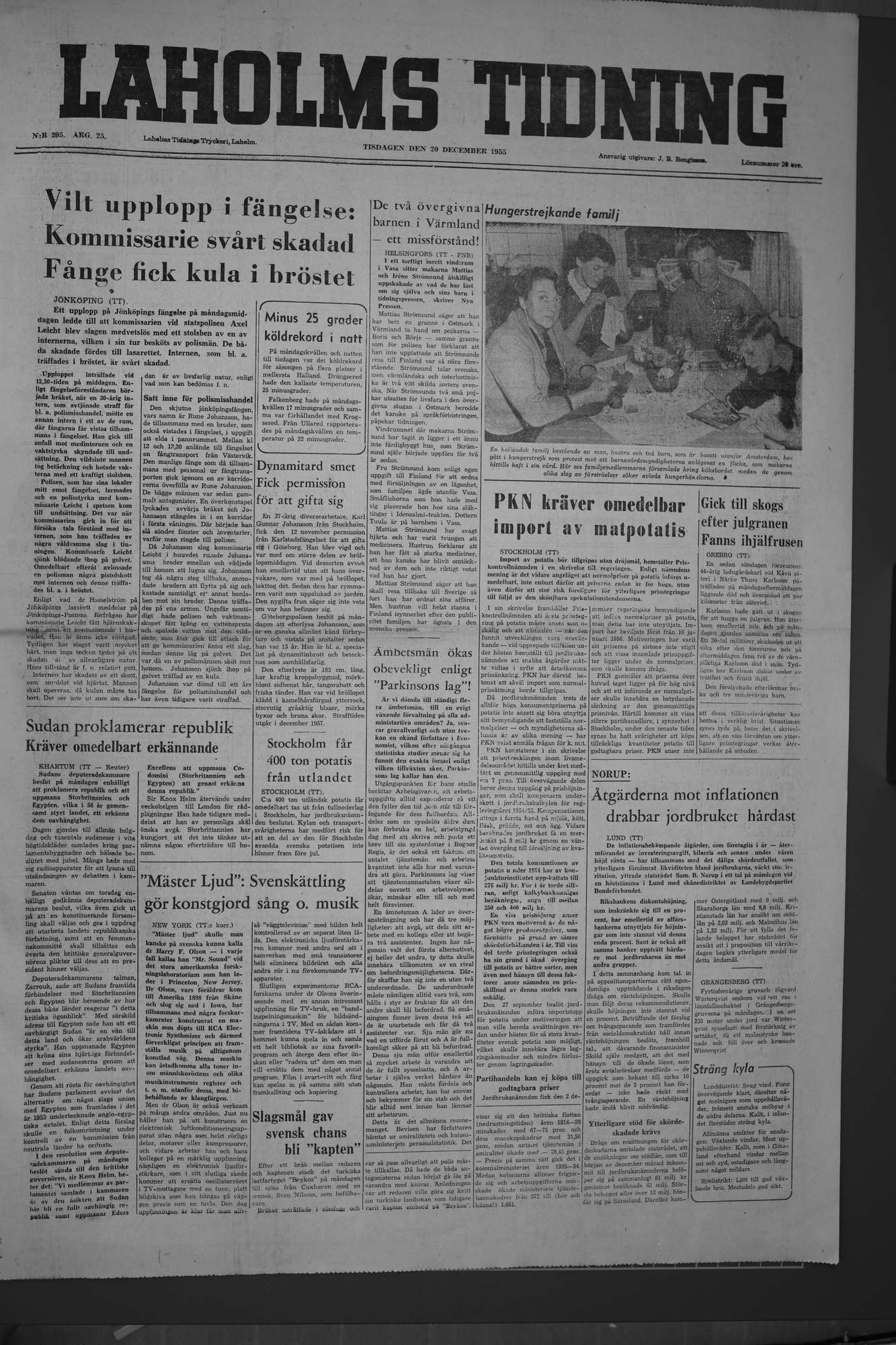 Laholms Tidning Tisdag 20 december 1955, sida 1
