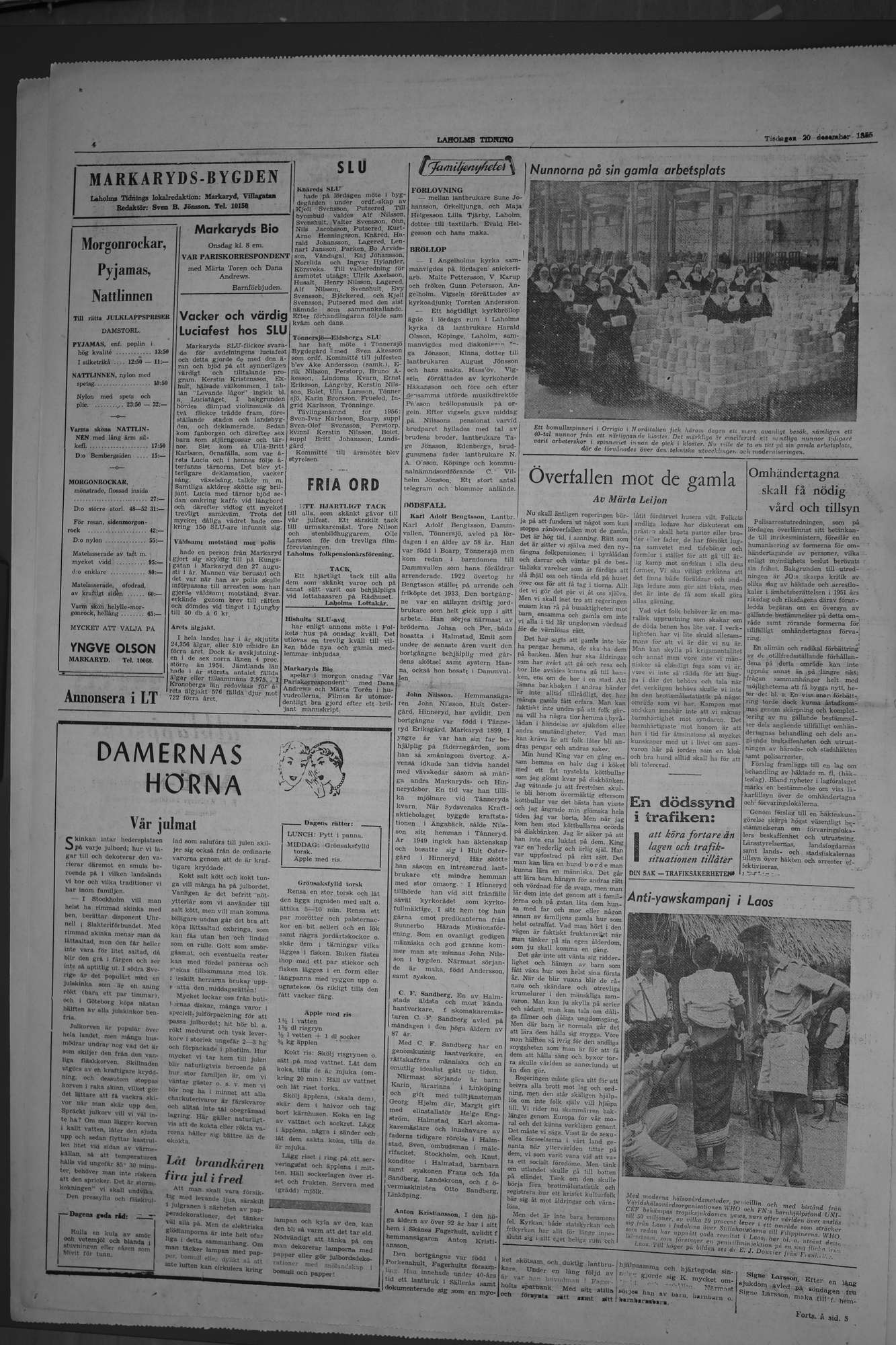 Laholms Tidning Tisdag 20 december 1955, sida 4
