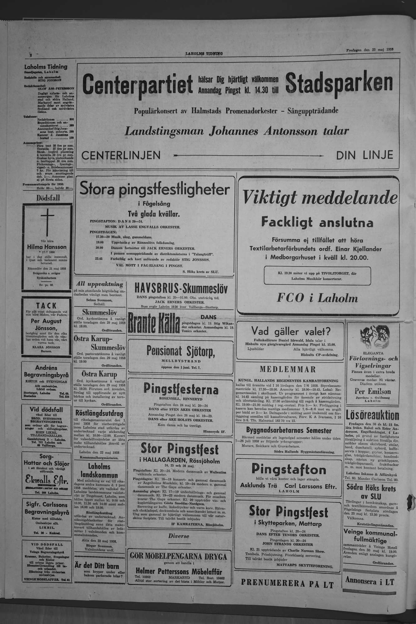 Laholms Tidning Fredag 23 maj 1958, sida 2
