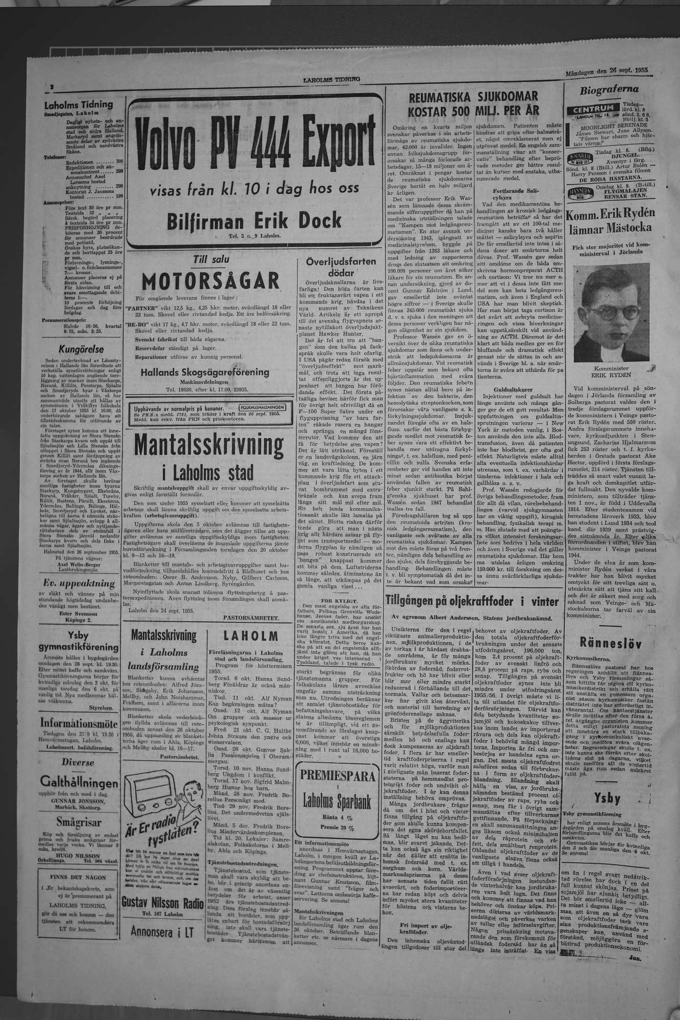 Laholms Tidning Måndag 26 september 1955, sida 2