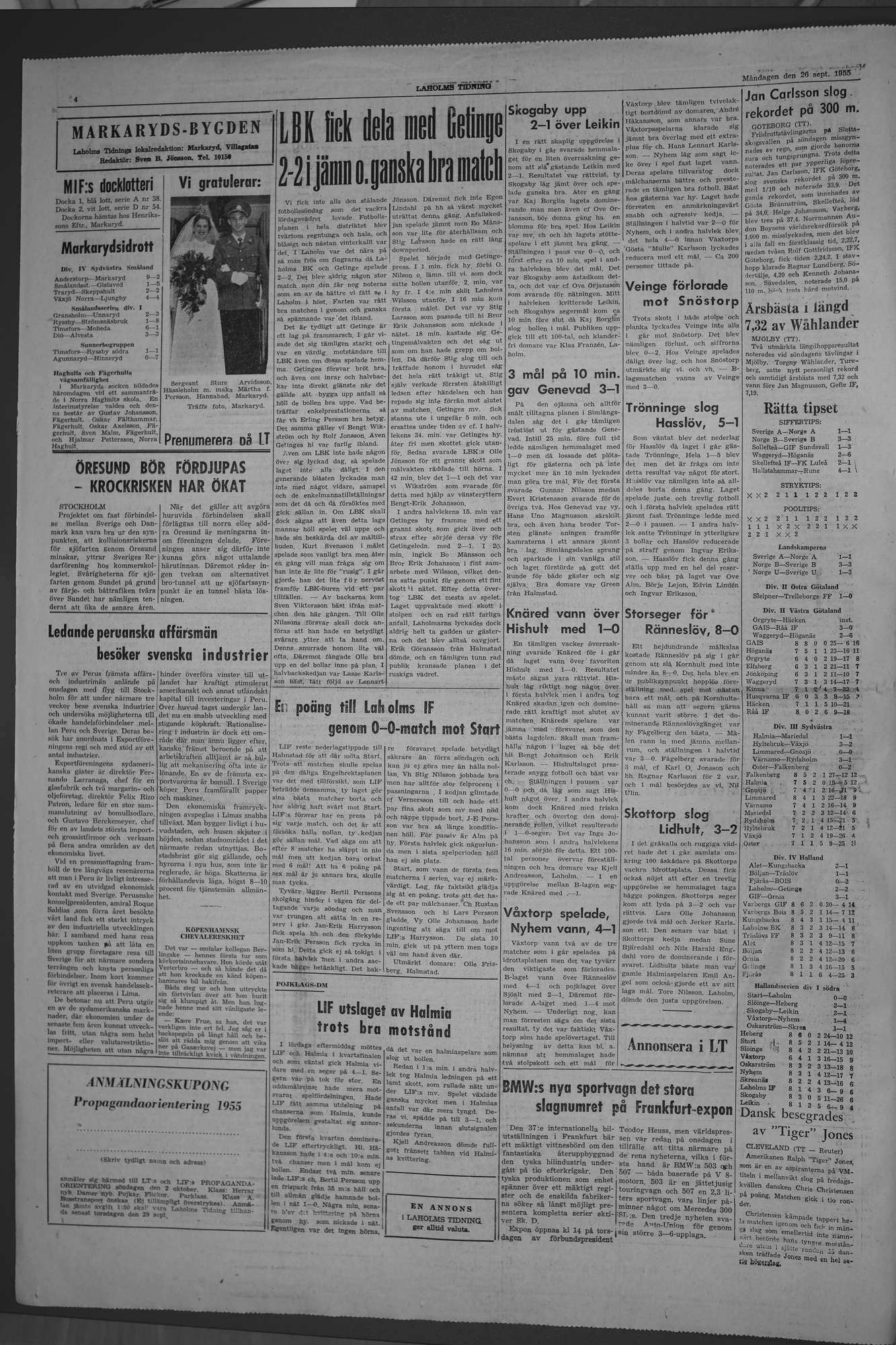 Laholms Tidning Måndag 26 september 1955, sida 4