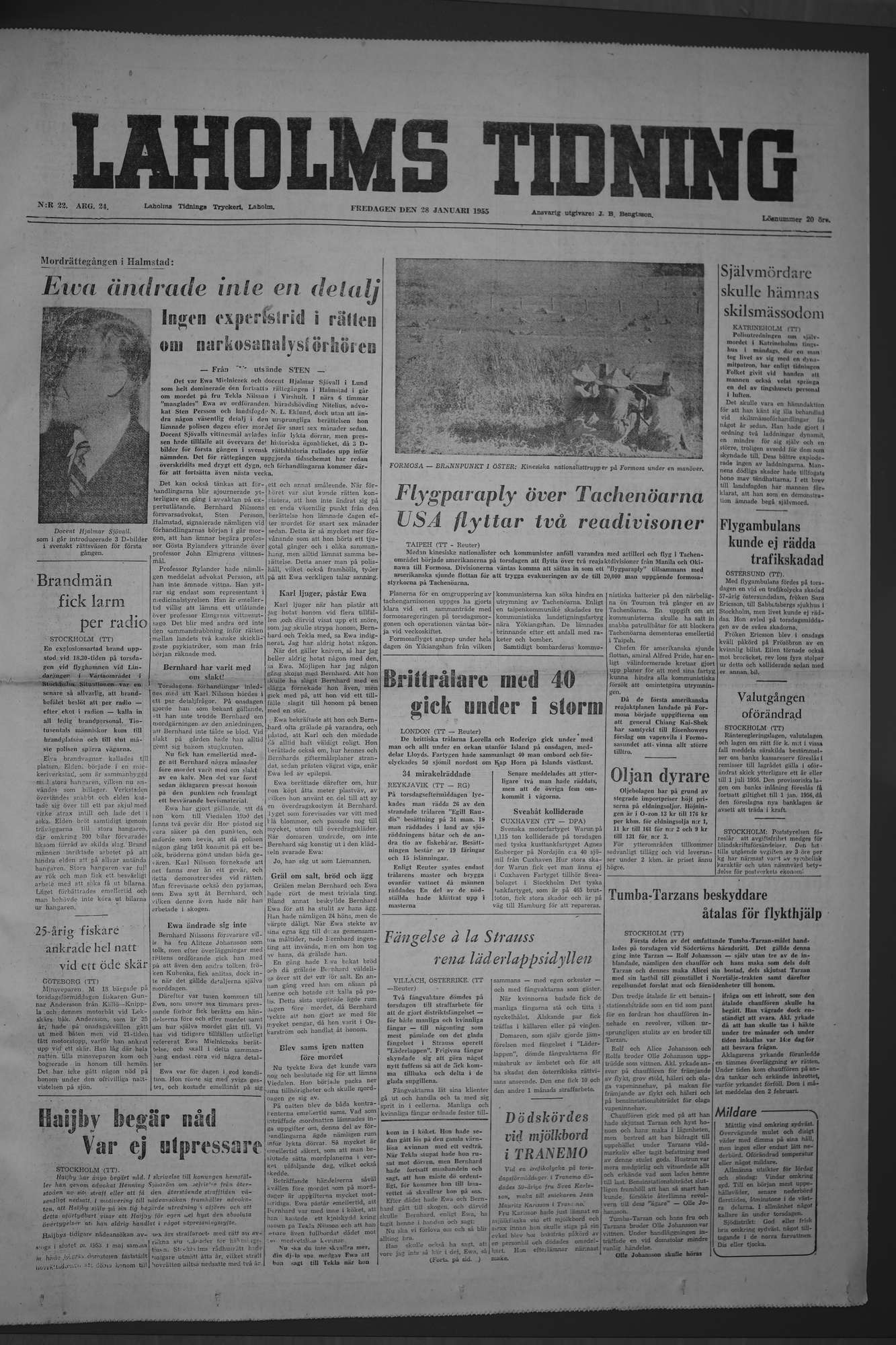 Laholms Tidning Fredag 28 januari 1955, sida 1