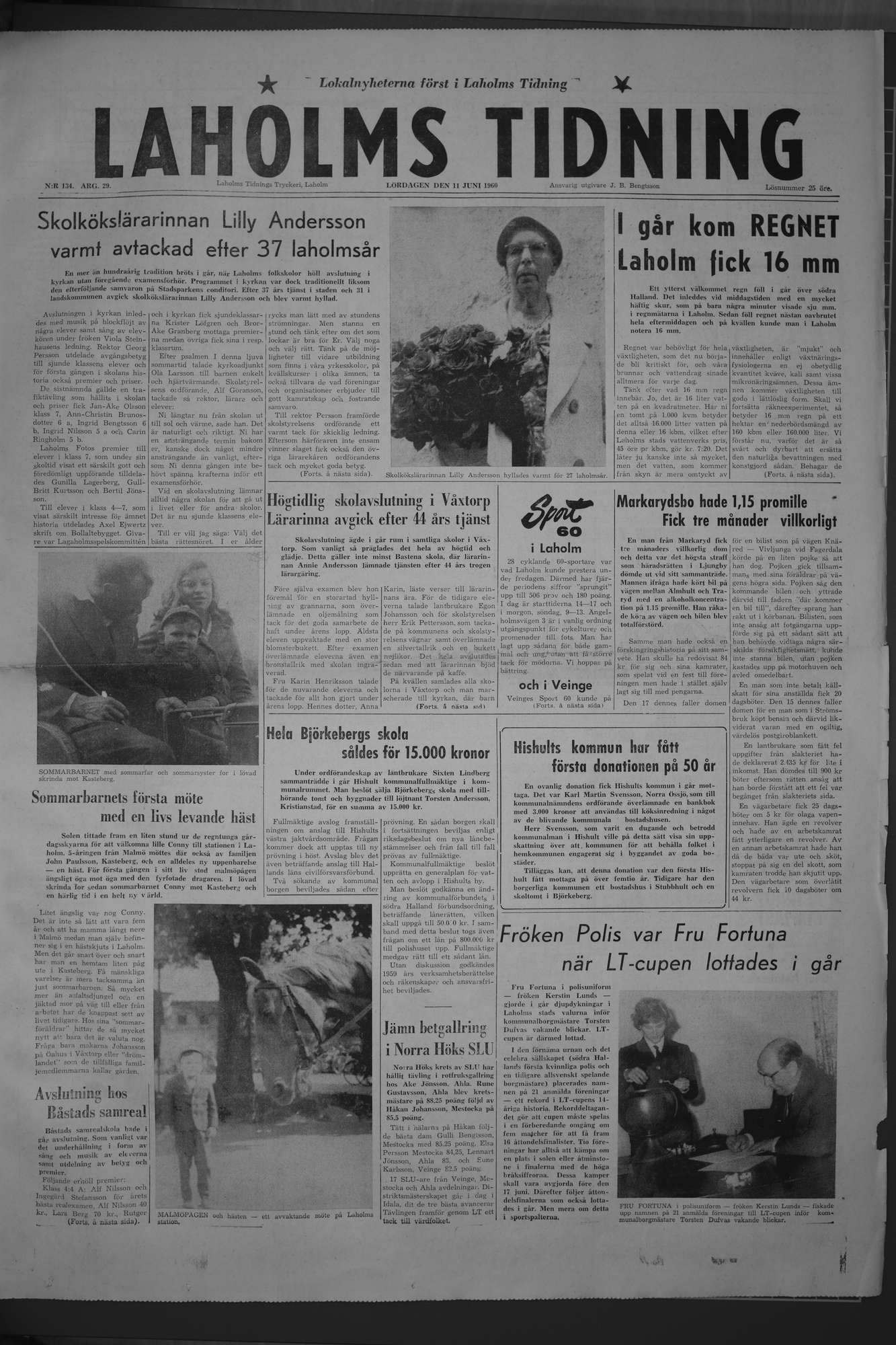 Laholms Tidning Lördag 11 juni 1960, sida 1