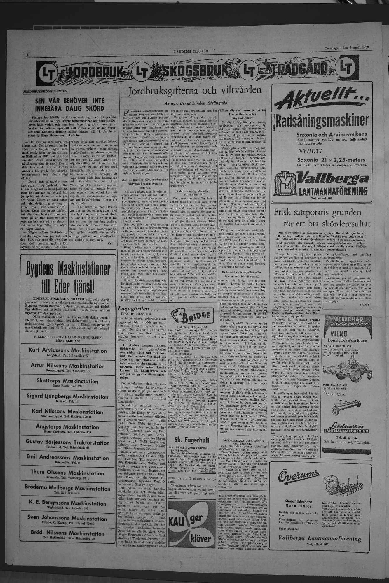 Laholms Tidning Torsdag 3 april 1958, sida 4