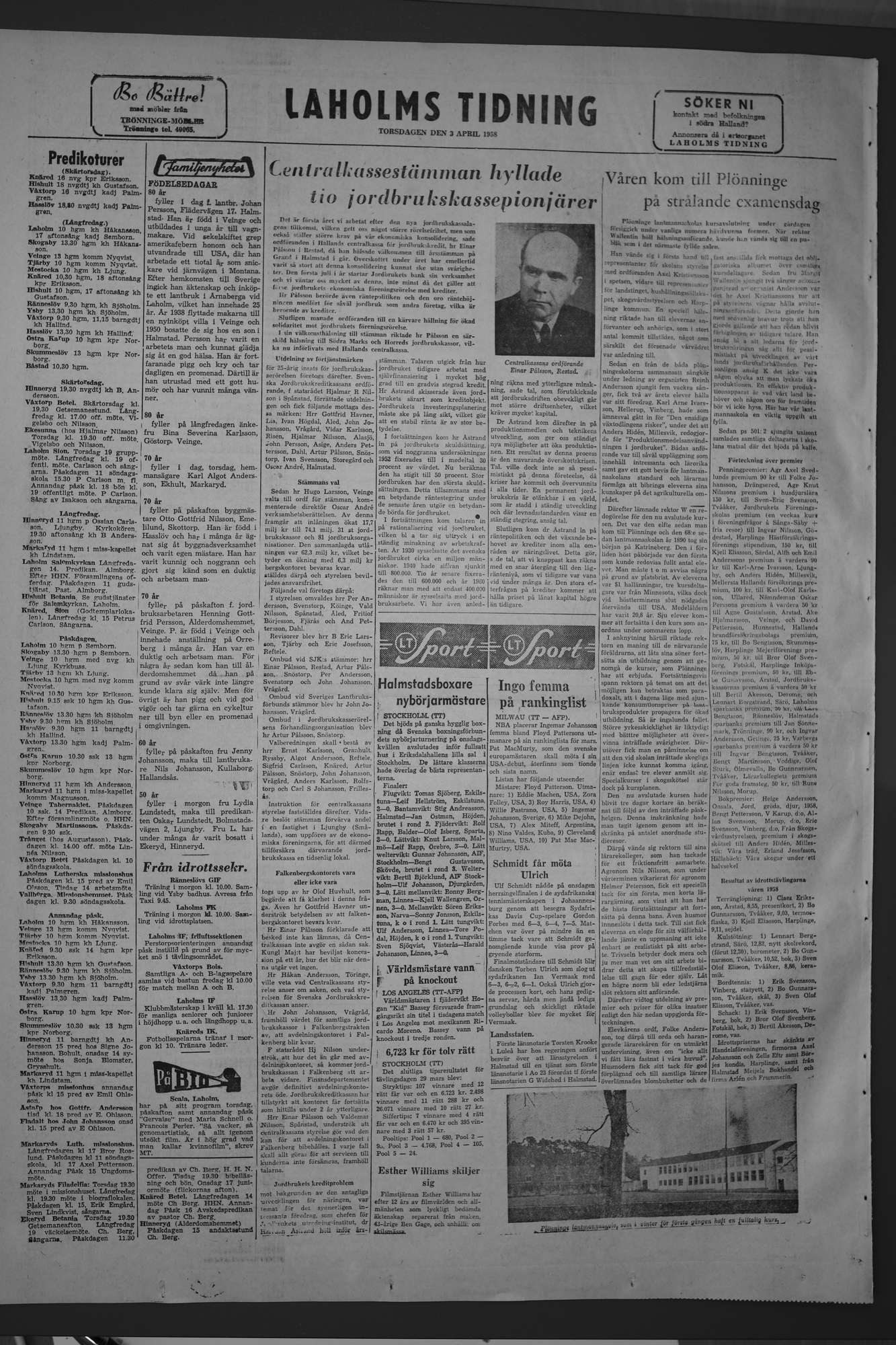 Laholms Tidning Torsdag 3 april 1958, sida 8