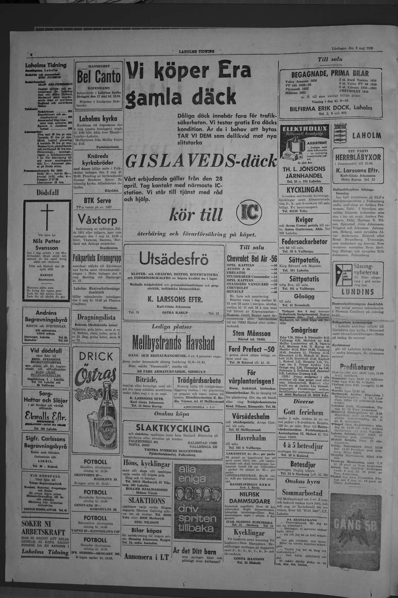 Laholms Tidning Lördag 3 maj 1958, sida 2