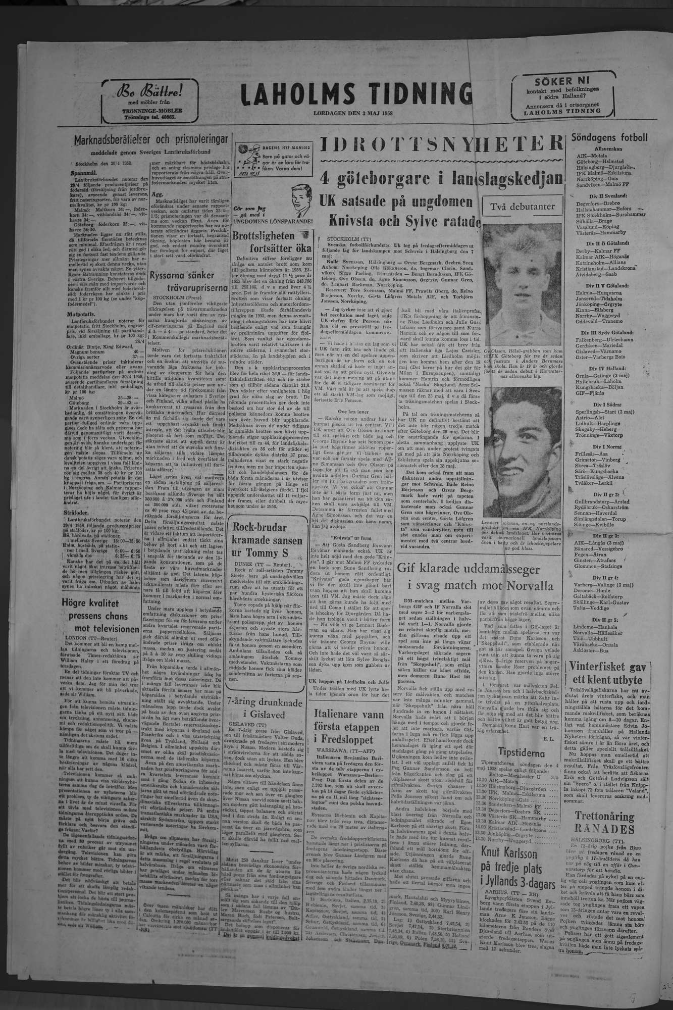 Laholms Tidning Lördag 3 maj 1958, sida 8