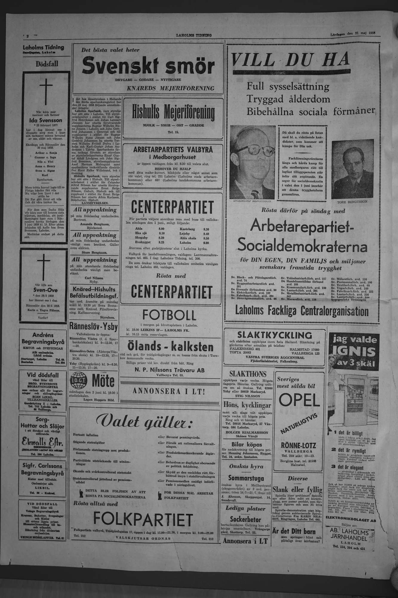 Laholms Tidning Lördag 31 maj 1958, sida 2