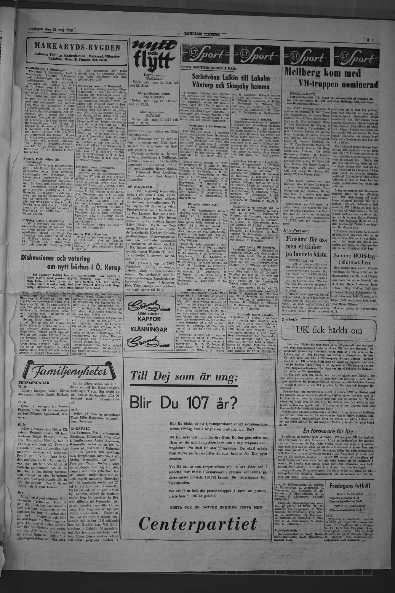 Laholms Tidning Lördag 31 maj 1958, sida 3