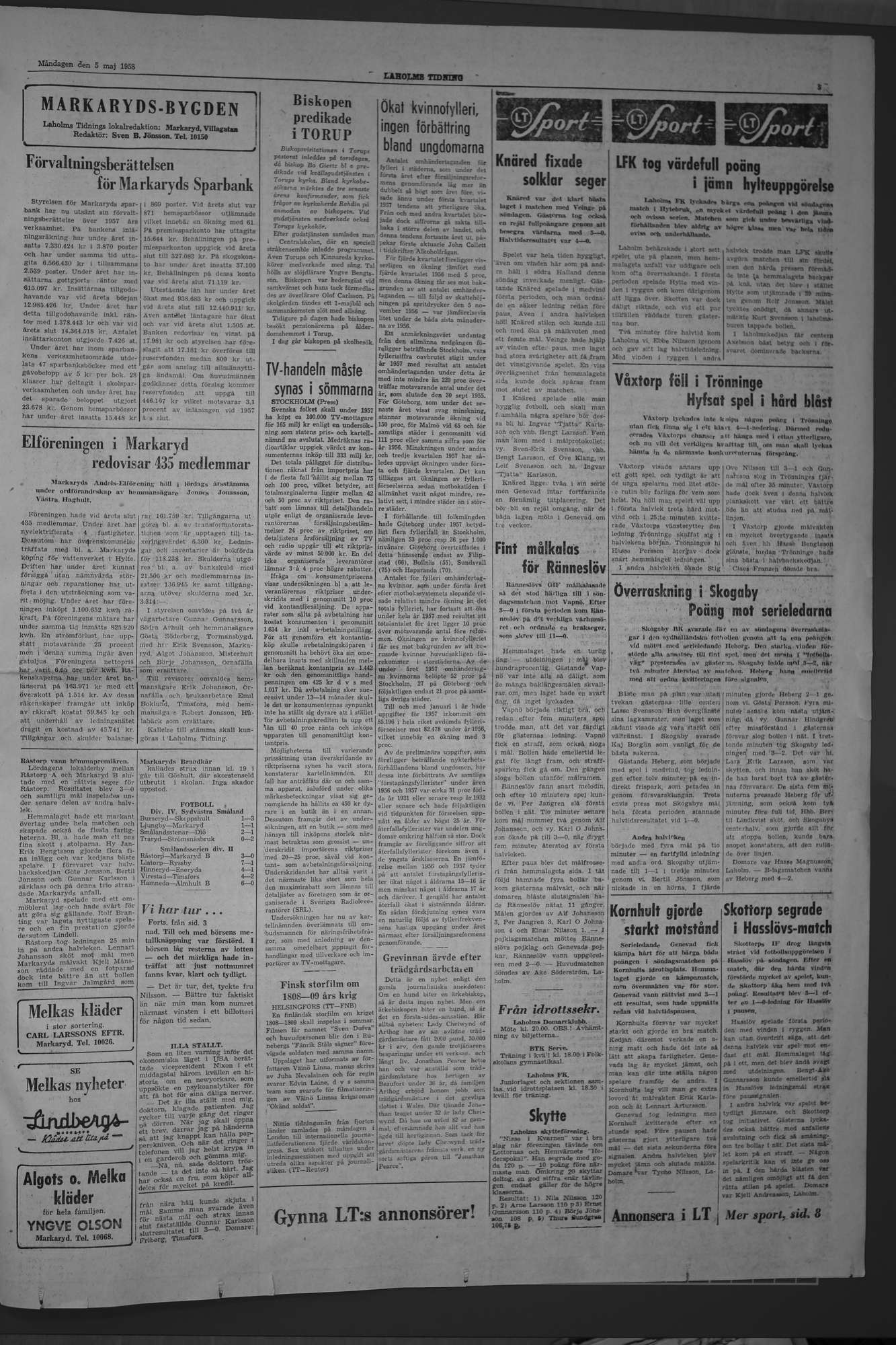 Laholms Tidning Måndag 5 maj 1958, sida 5