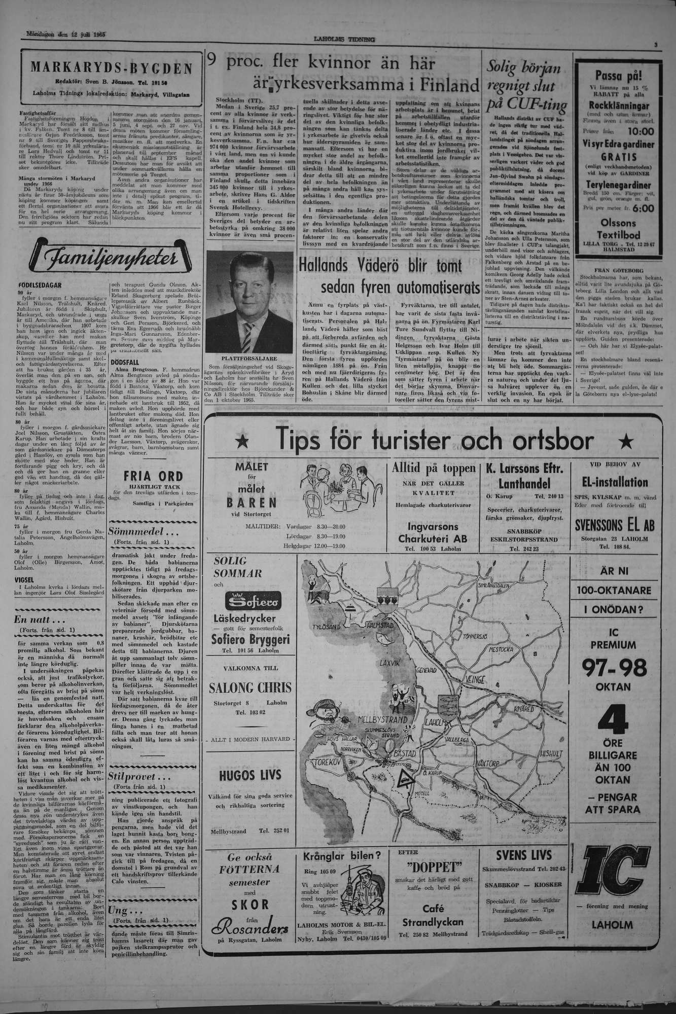 Laholms Tidning Måndag 12 juli 1965, sida 3