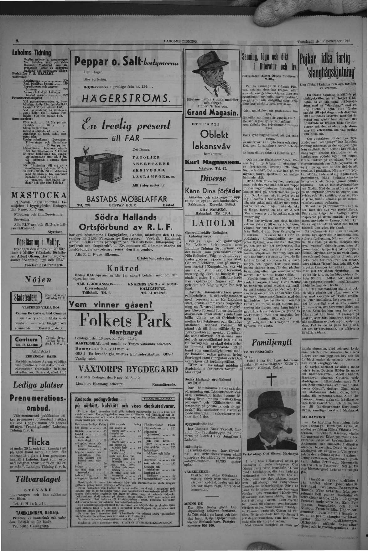 Laholms Tidning Torsdag 7 november 1946, sida 2
