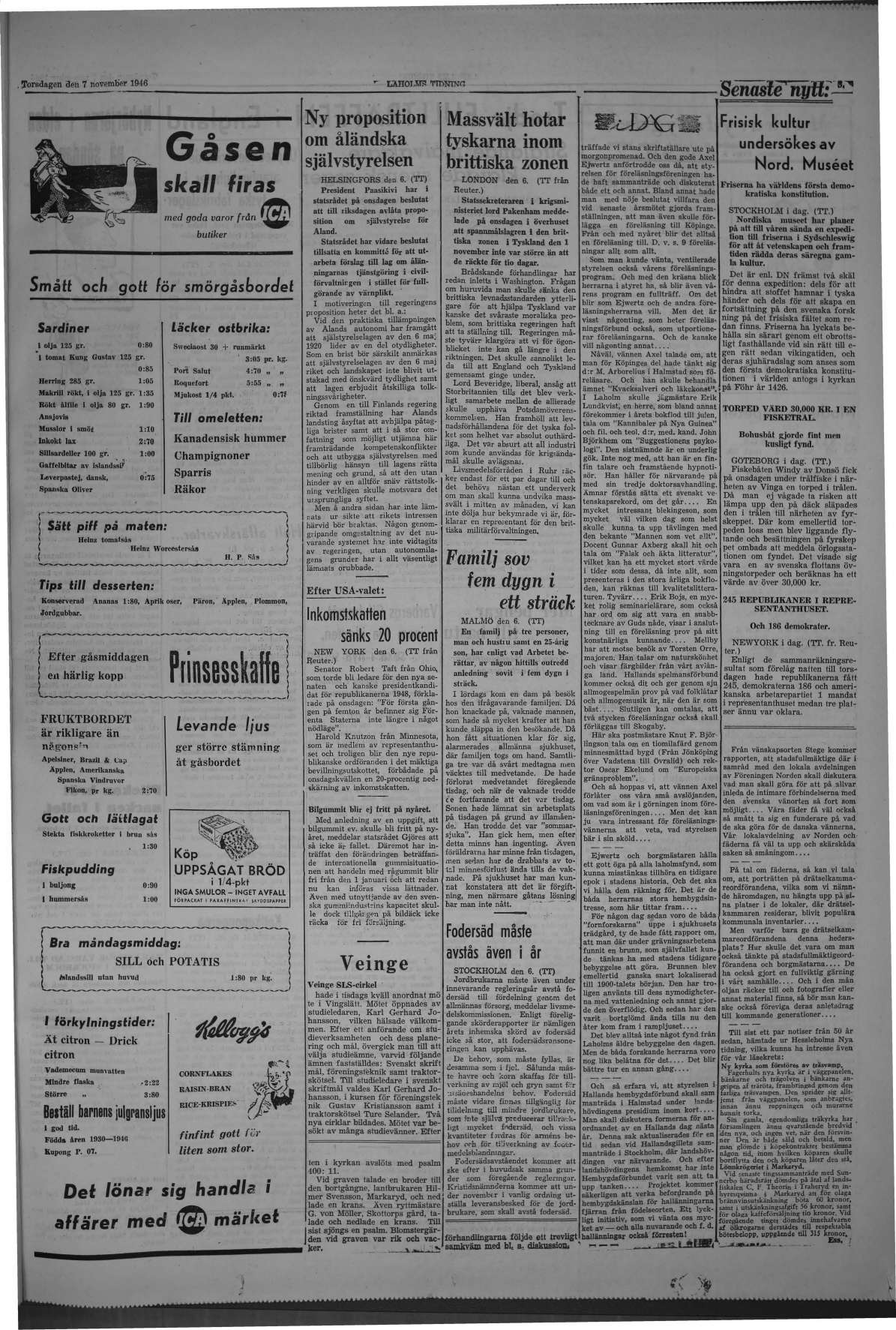 Laholms Tidning Torsdag 7 november 1946, sida 3