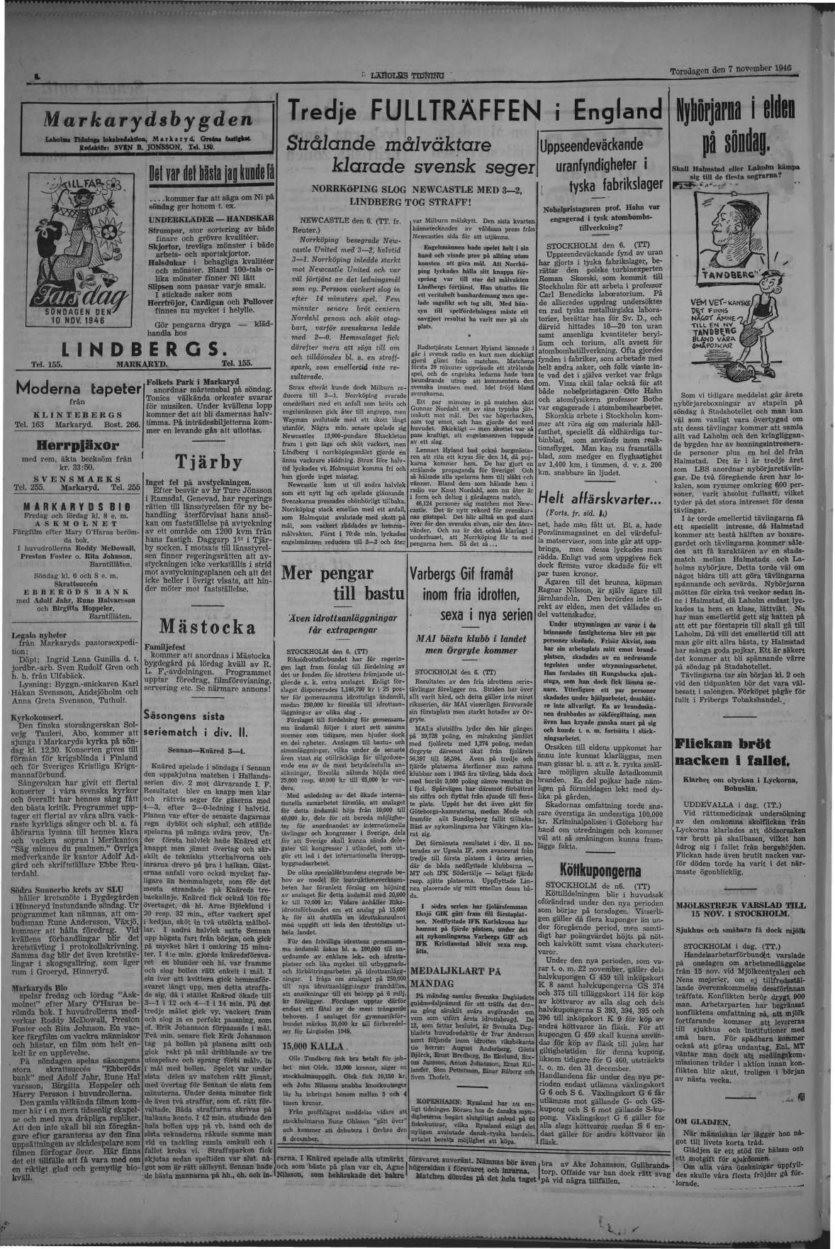 Laholms Tidning Torsdag 7 november 1946, sida 4