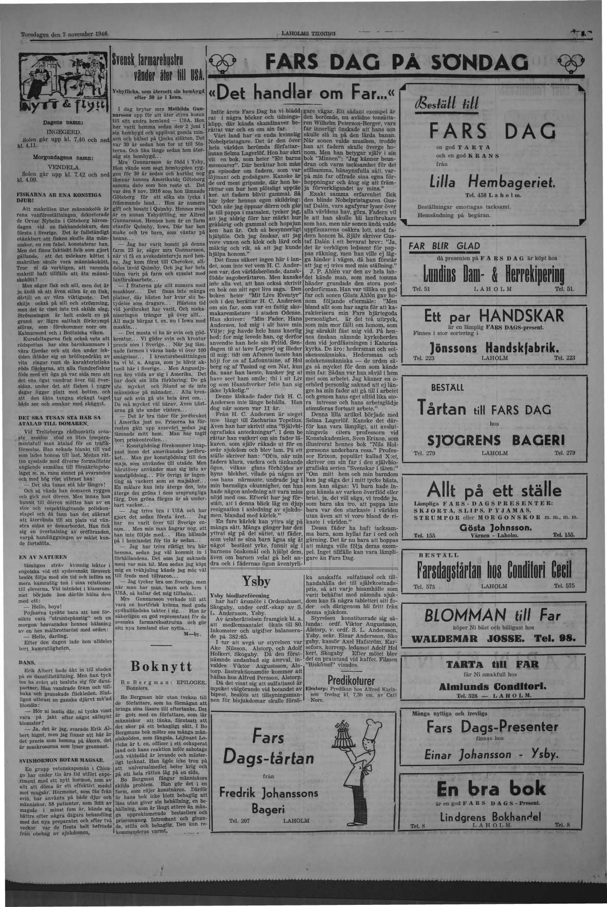 Laholms Tidning Torsdag 7 november 1946, sida 5