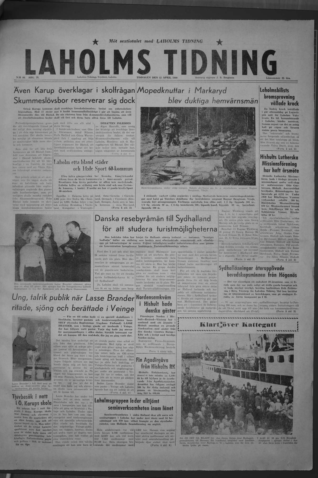 Laholms Tidning Tisdag 12 april 1960, sida 1