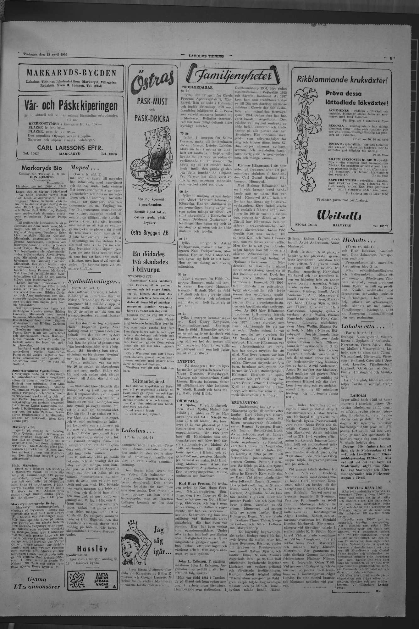 Laholms Tidning Tisdag 12 april 1960, sida 3