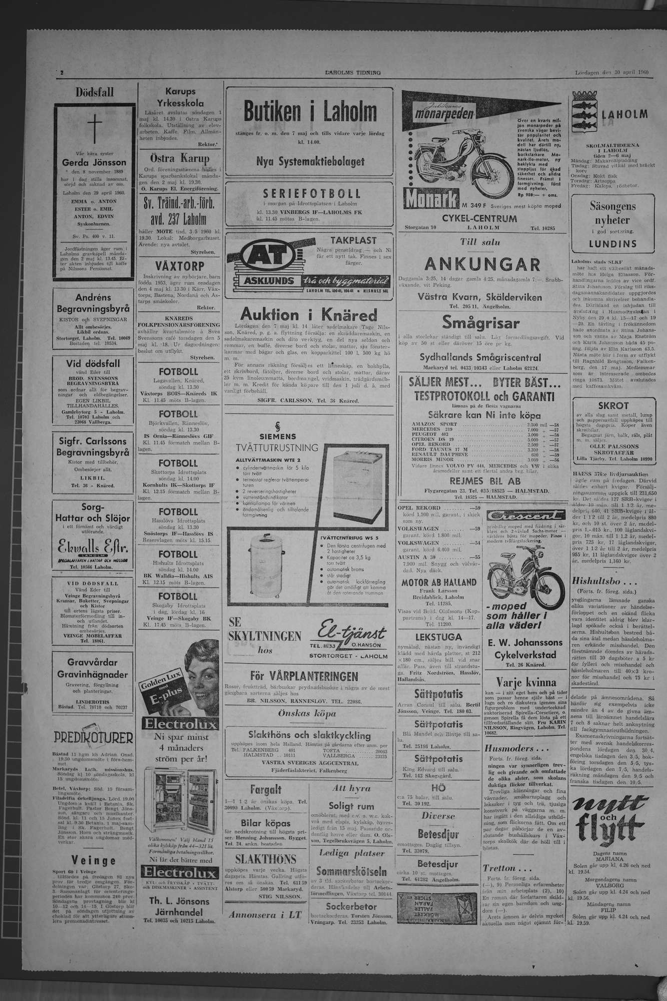 Laholms Tidning Lördag 30 april 1960, sida 2