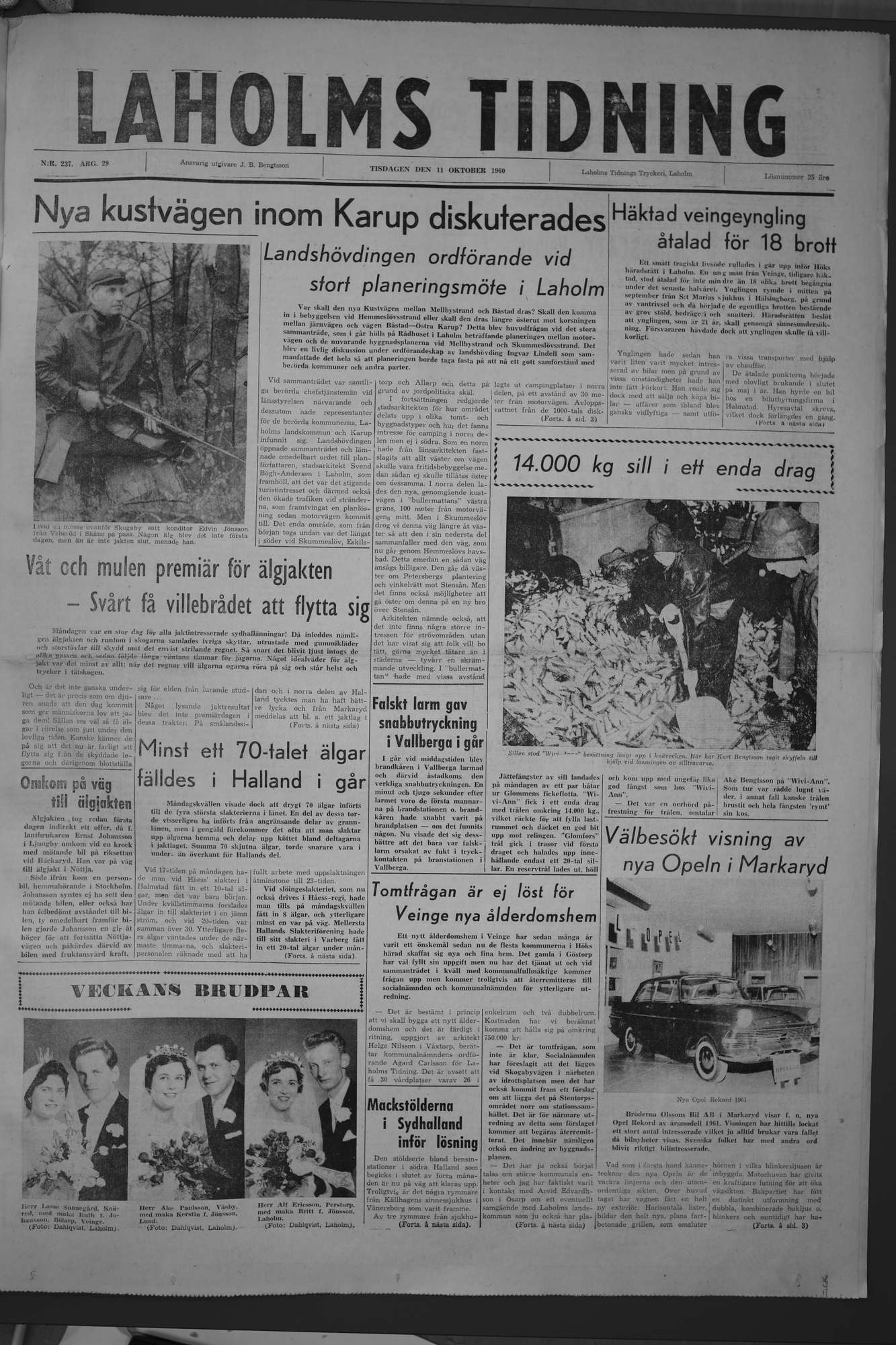 Laholms Tidning Tisdag 11 oktober 1960, sida 1