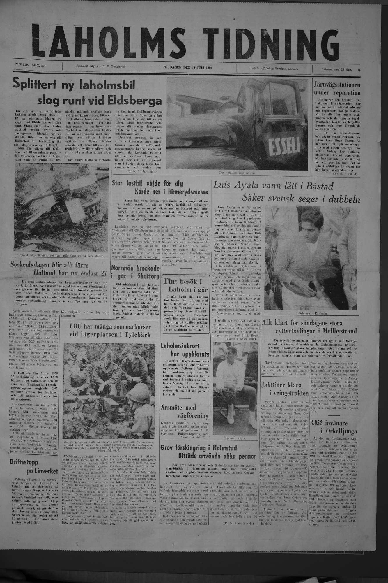 Laholms Tidning Tisdag 12 juli 1960, sida 1