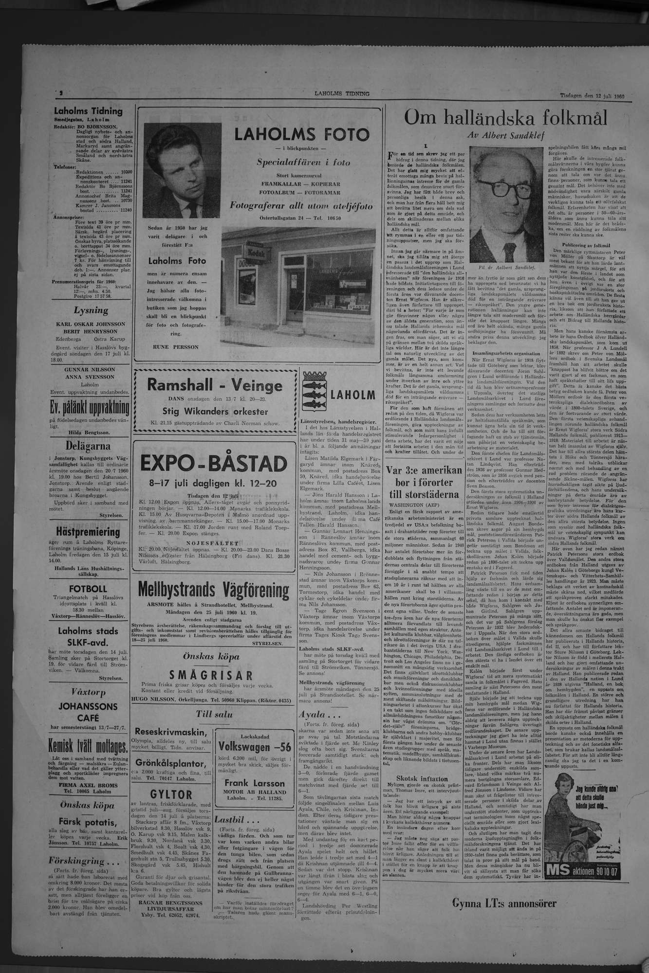 Laholms Tidning Tisdag 12 juli 1960, sida 2
