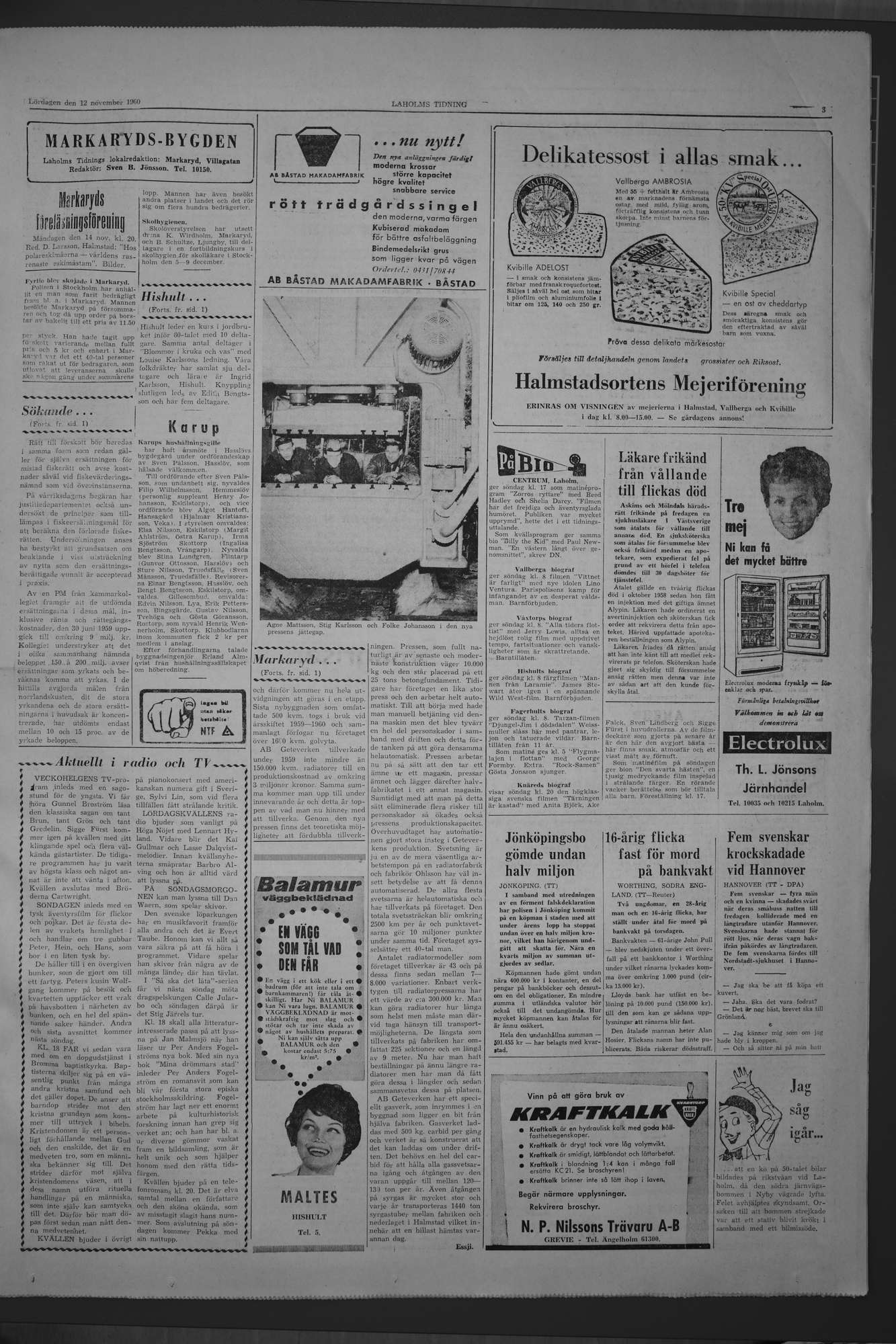 Laholms Tidning Lördag 12 november 1960, sida 3
