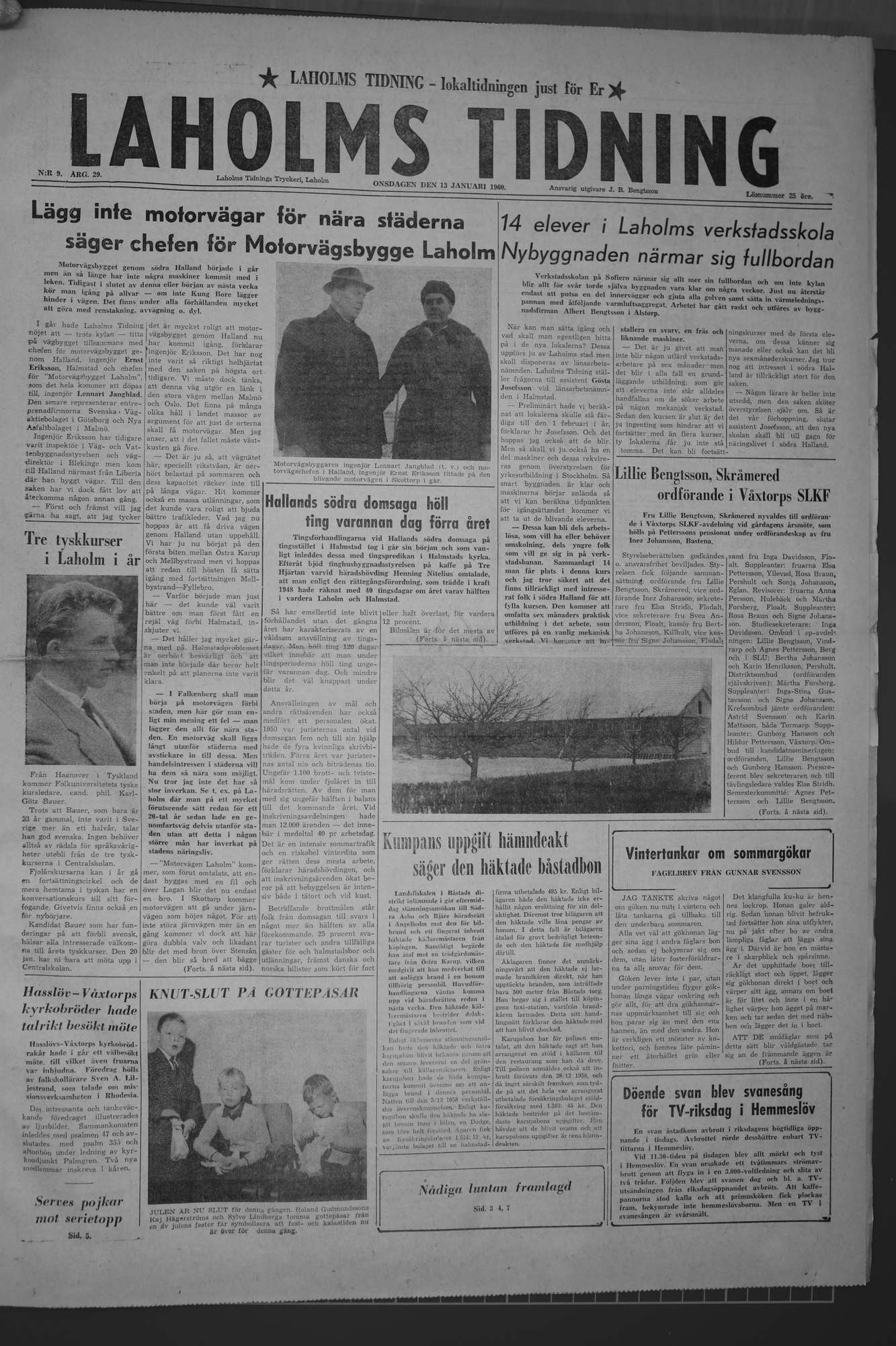 Laholms Tidning Onsdag 13 januari 1960, sida 1