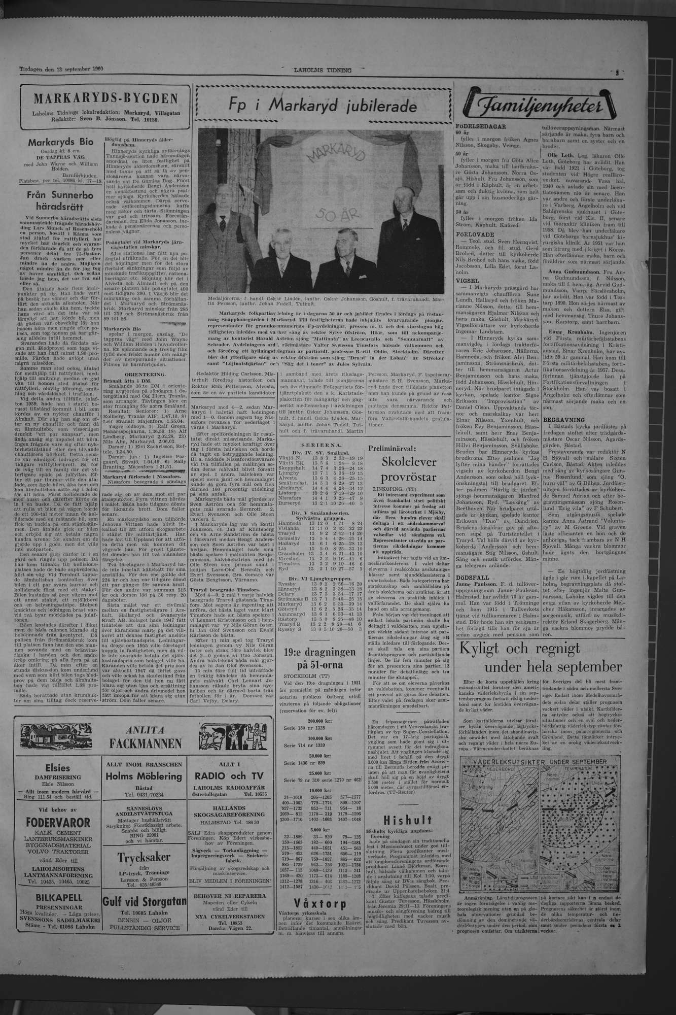 Laholms Tidning Tisdag 13 september 1960, sida 3