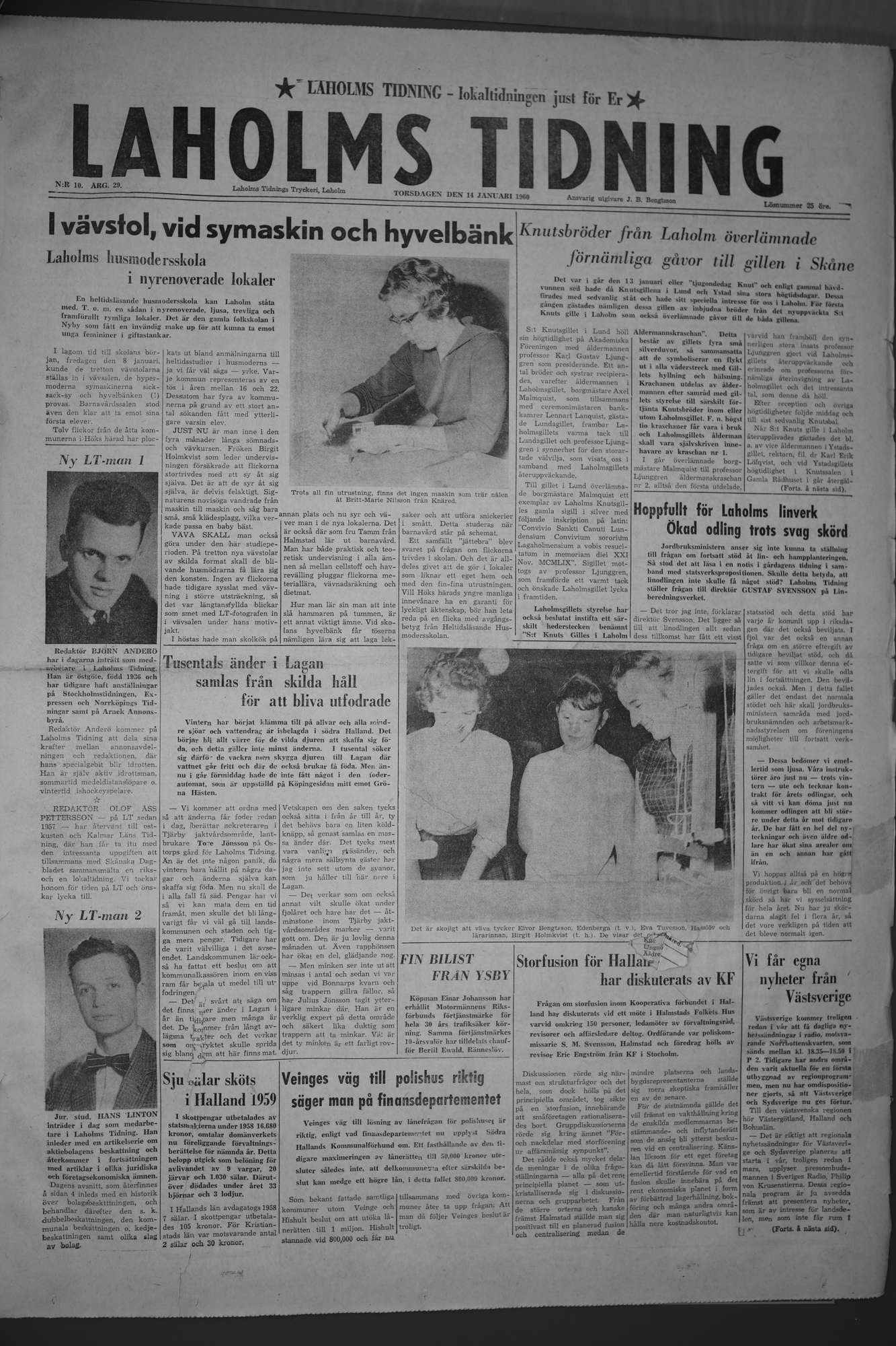 Laholms Tidning Torsdag 14 januari 1960, sida 1