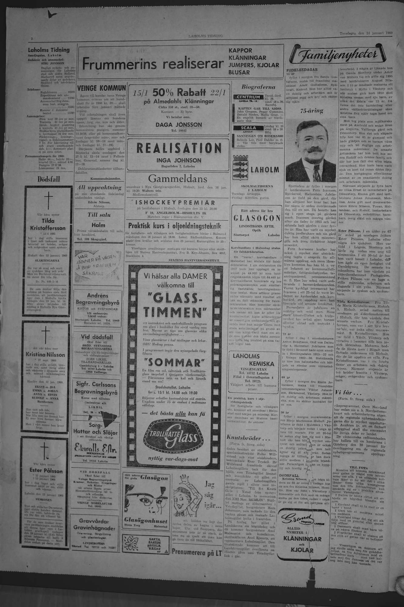 Laholms Tidning Torsdag 14 januari 1960, sida 2