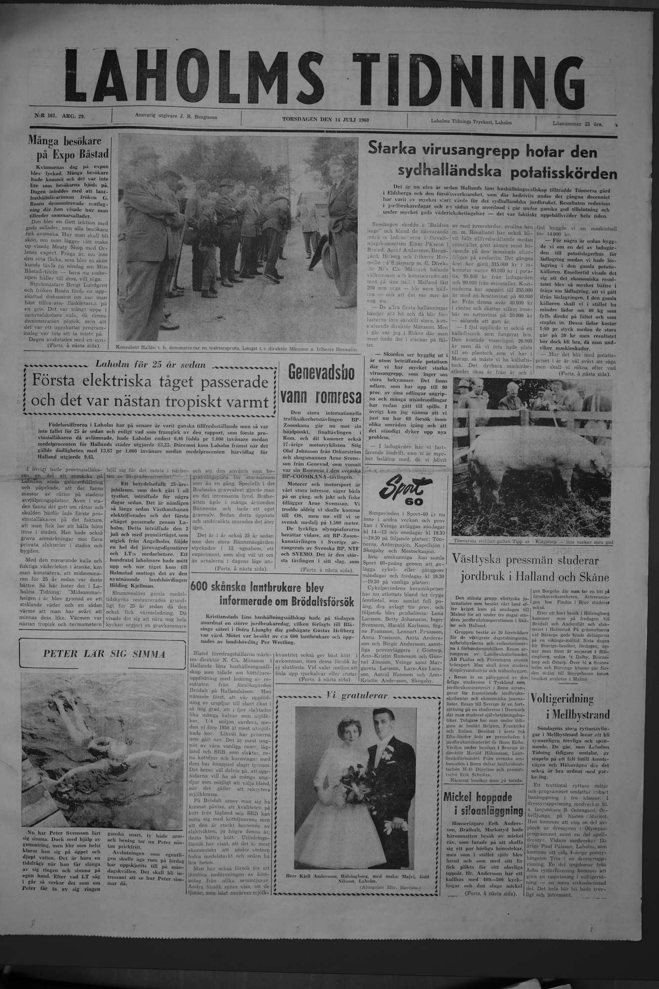 Laholms Tidning Torsdag 14 juli 1960, sida 1