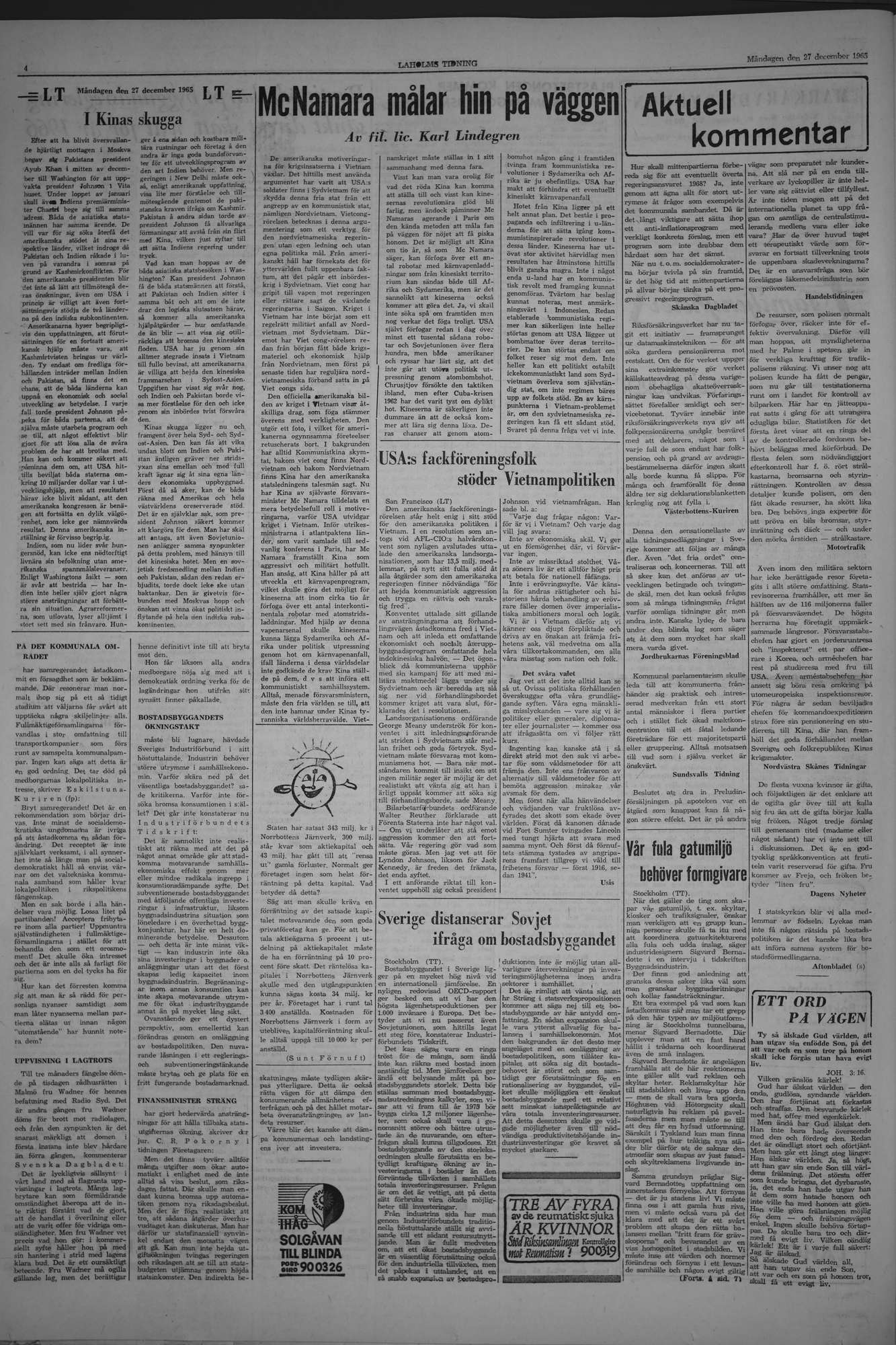 Laholms Tidning Måndag 27 december 1965, sida 4