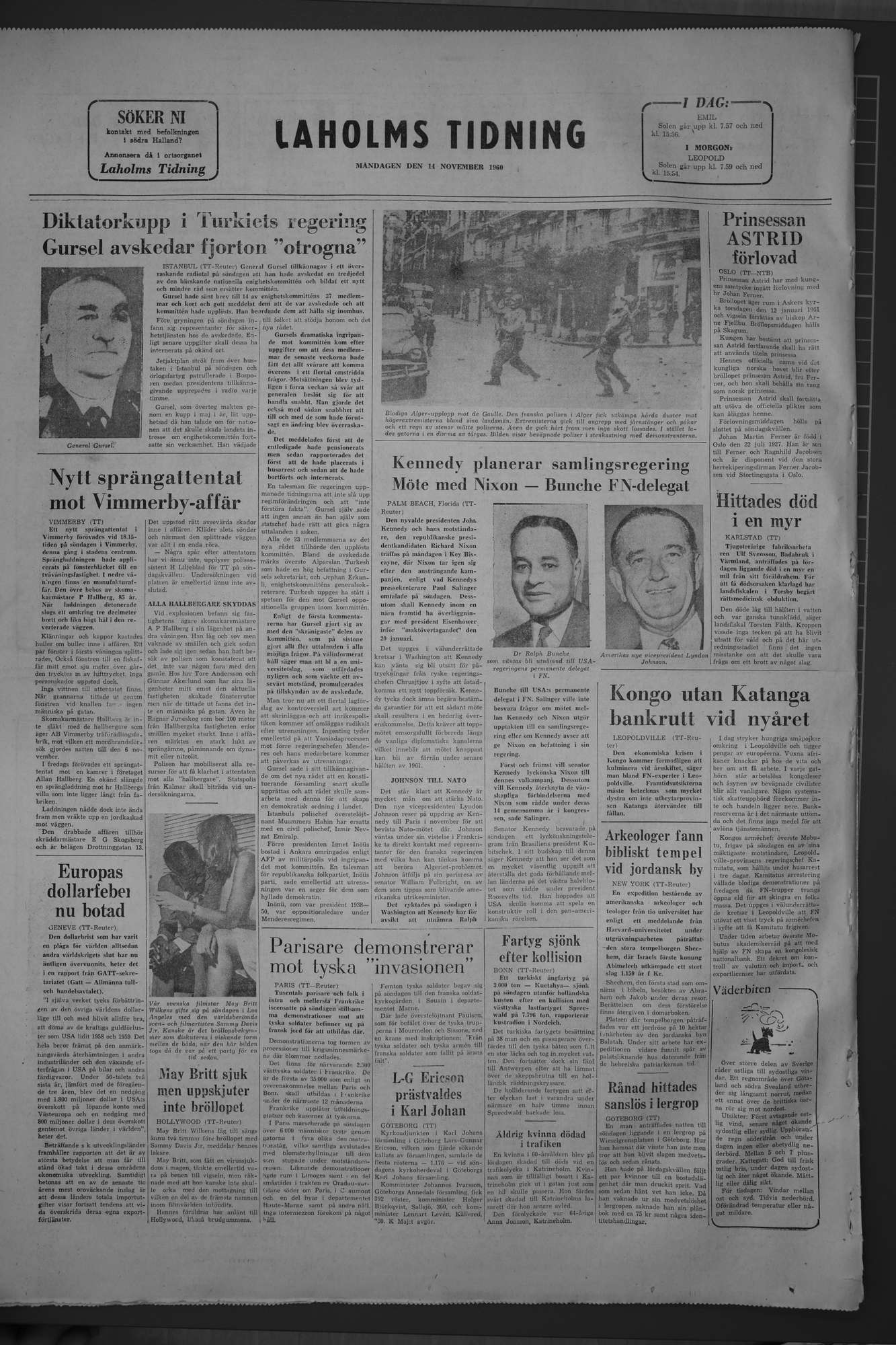 Laholms Tidning Måndag 14 november 1960, sida 8