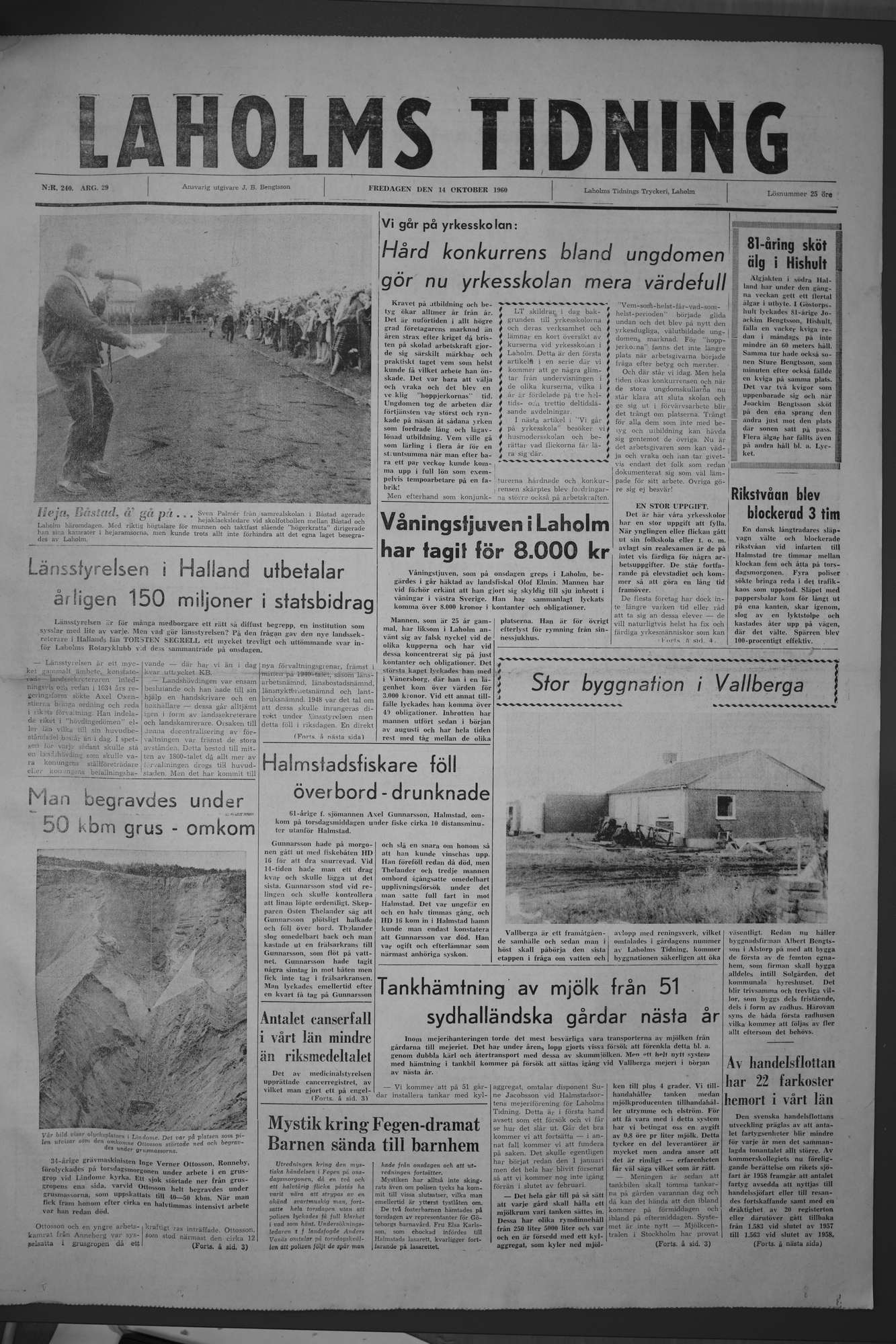 Laholms Tidning Fredag 14 oktober 1960, sida 1