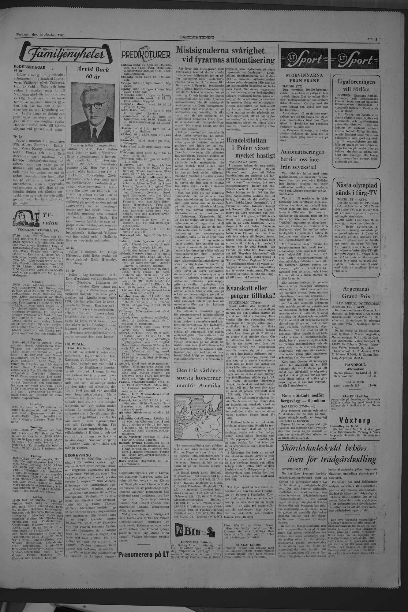 Laholms Tidning Fredag 14 oktober 1960, sida 5