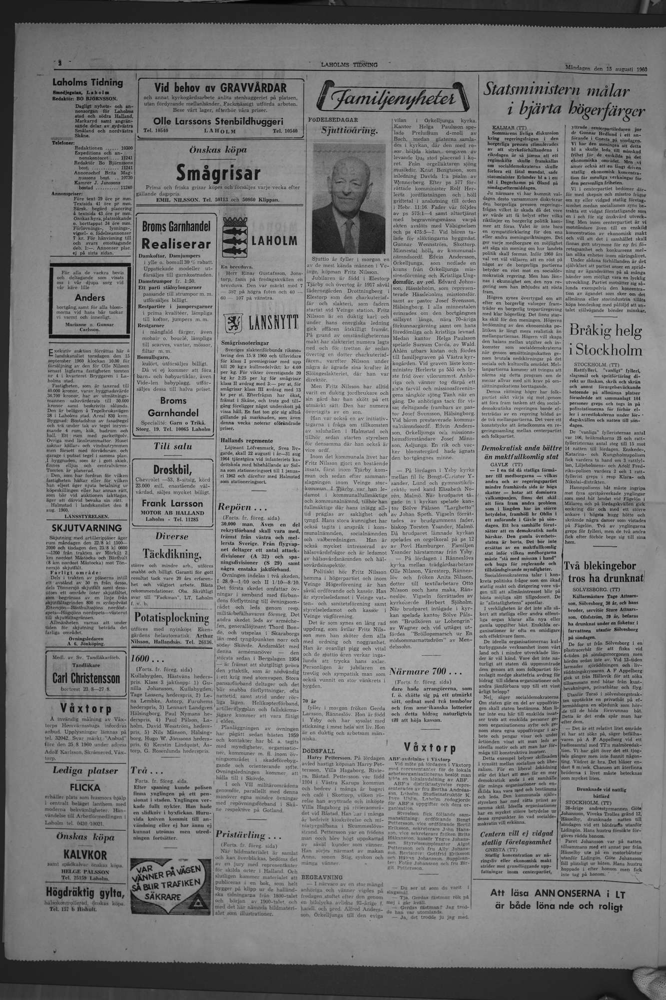 Laholms Tidning Måndag 15 augusti 1960, sida 2