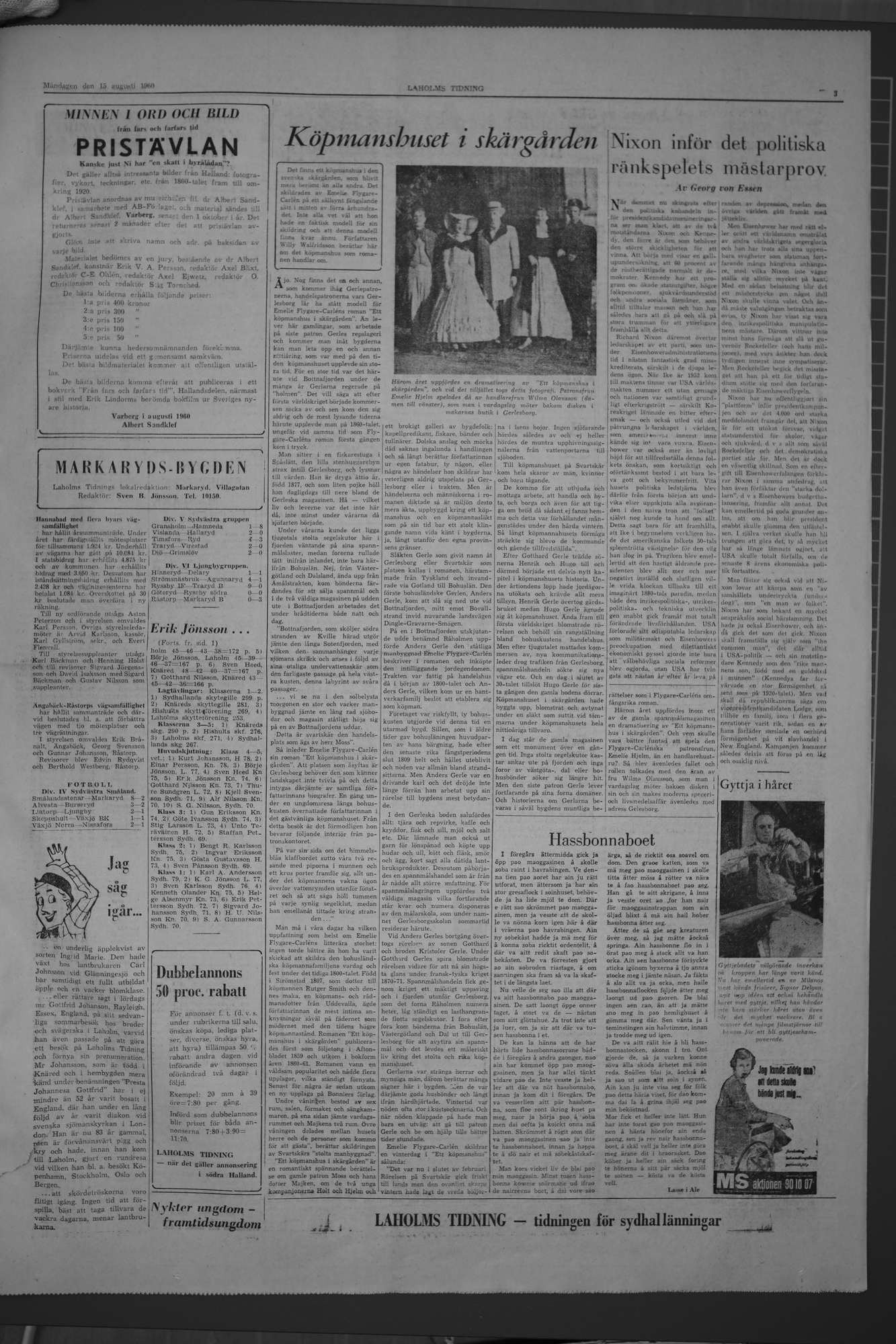 Laholms Tidning Måndag 15 augusti 1960, sida 3