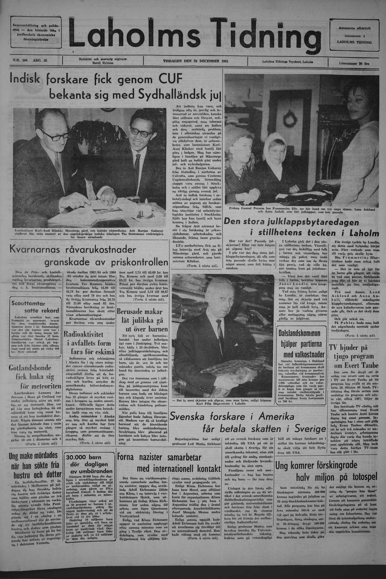 Laholms Tidning Tisdag 28 december 1965, sida 1