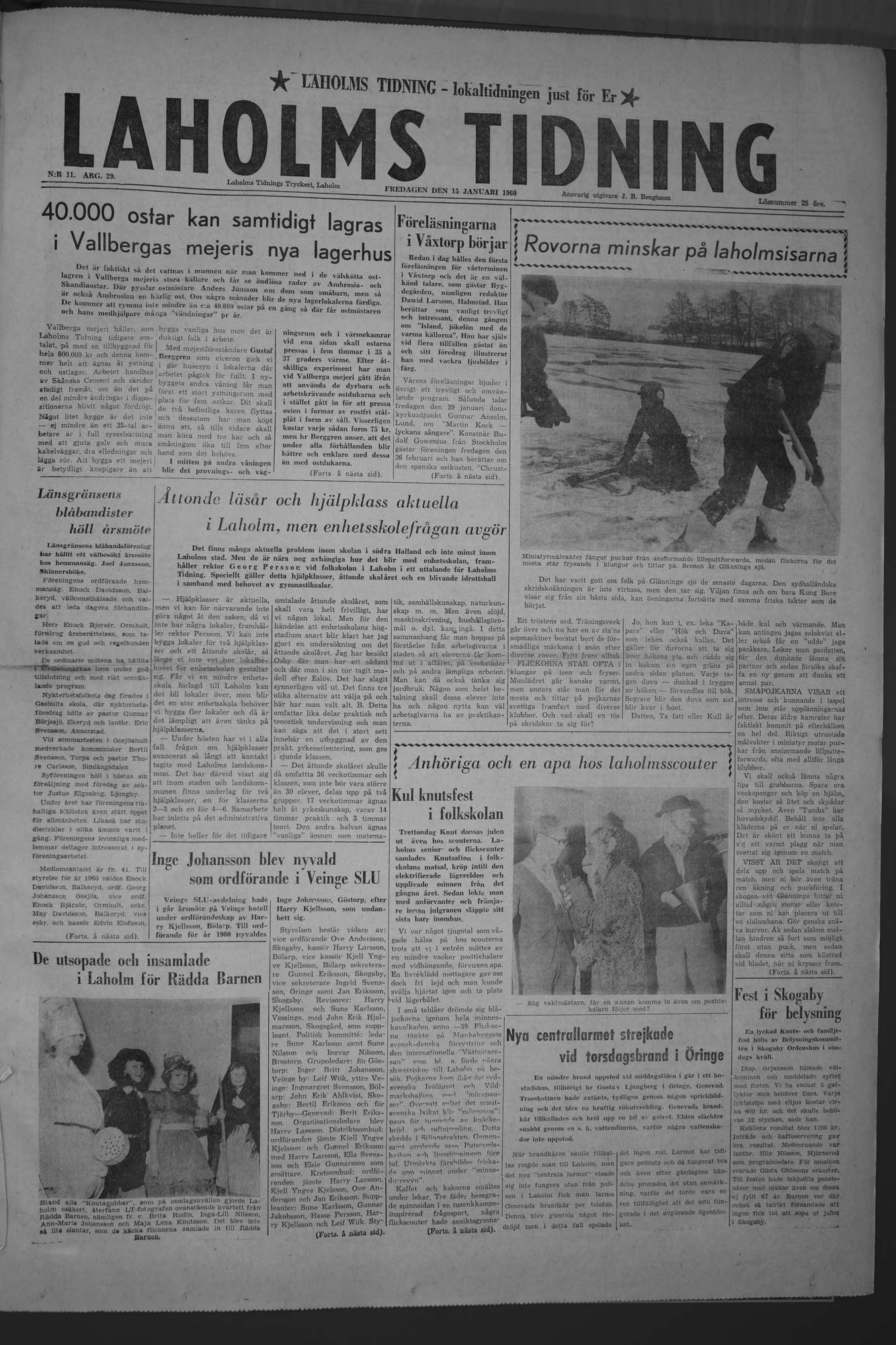 Laholms Tidning Fredag 15 januari 1960, sida 1