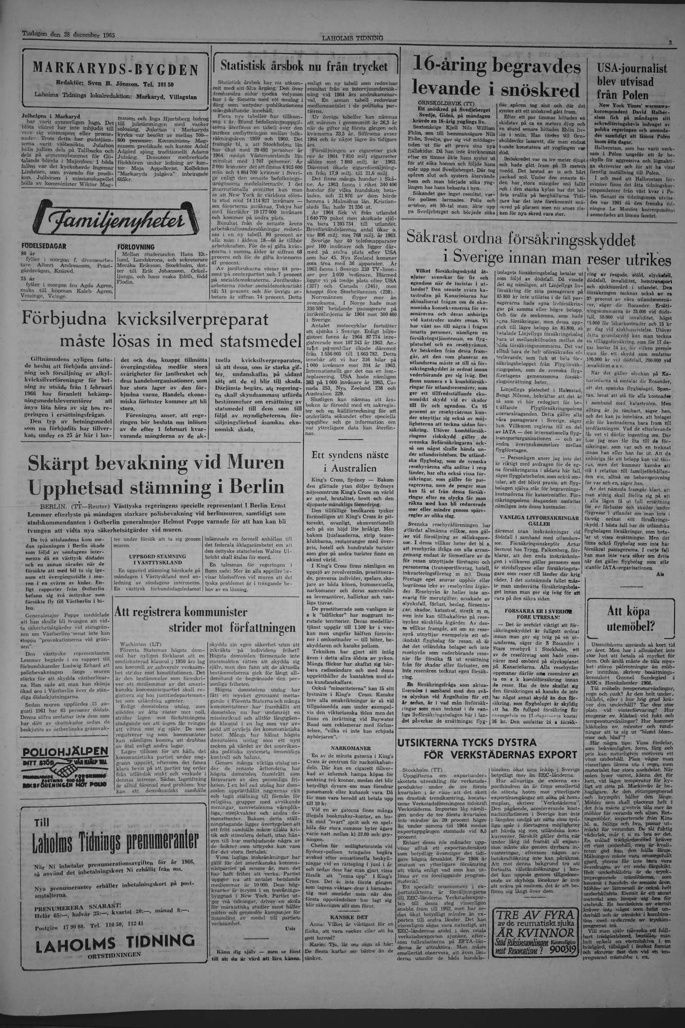 Laholms Tidning Tisdag 28 december 1965, sida 3